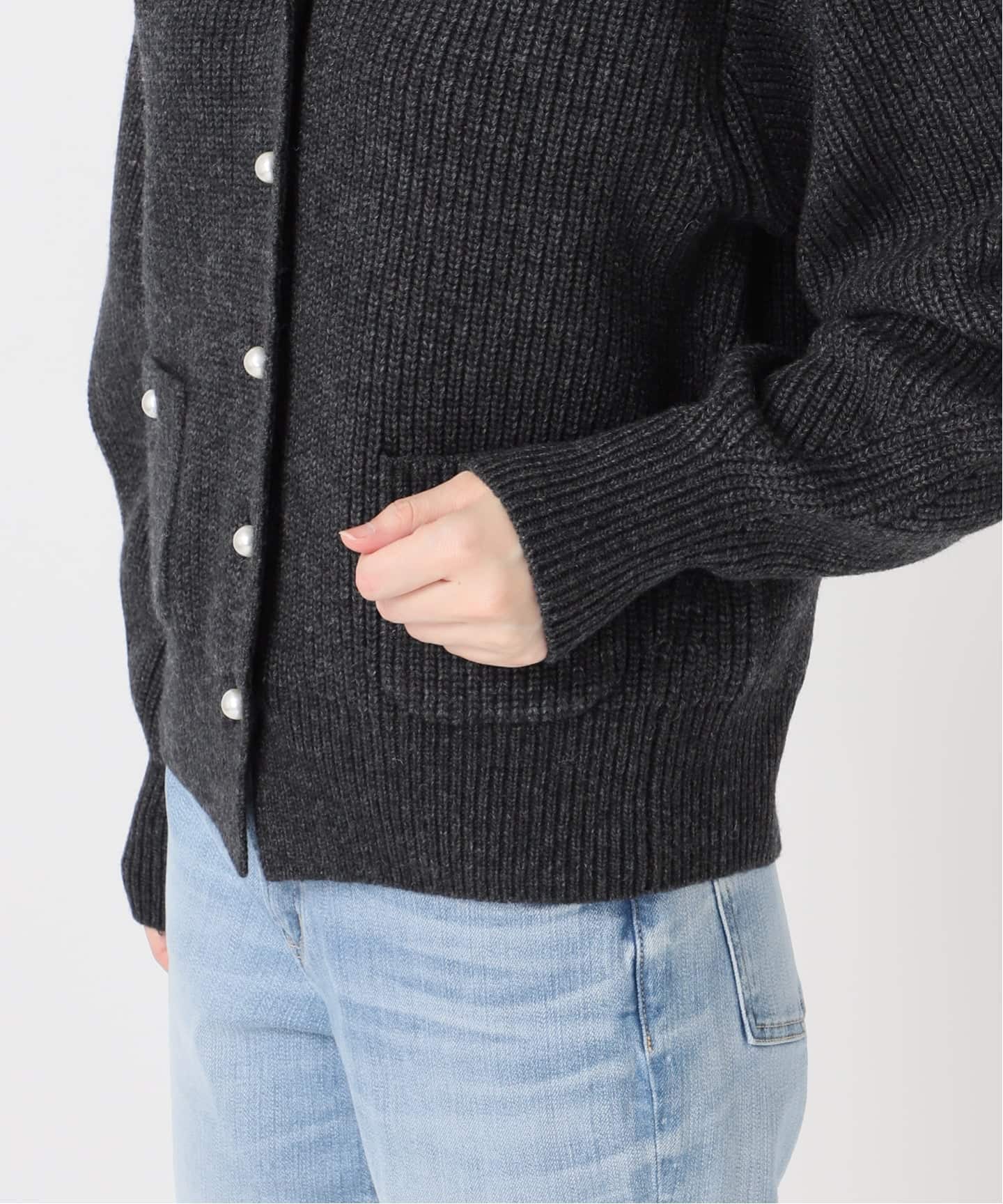 【美品】Spick and Span パール畦ニット カーディガン　グレー Spick & Span（スピックアンドスパン）の「パール畦ニット