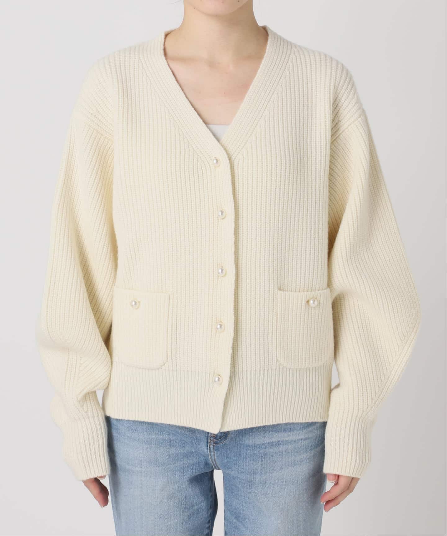 【美品】Spick and Span パール畦ニット カーディガン　グレー Spick & Span（スピックアンドスパン）の「パール畦ニット