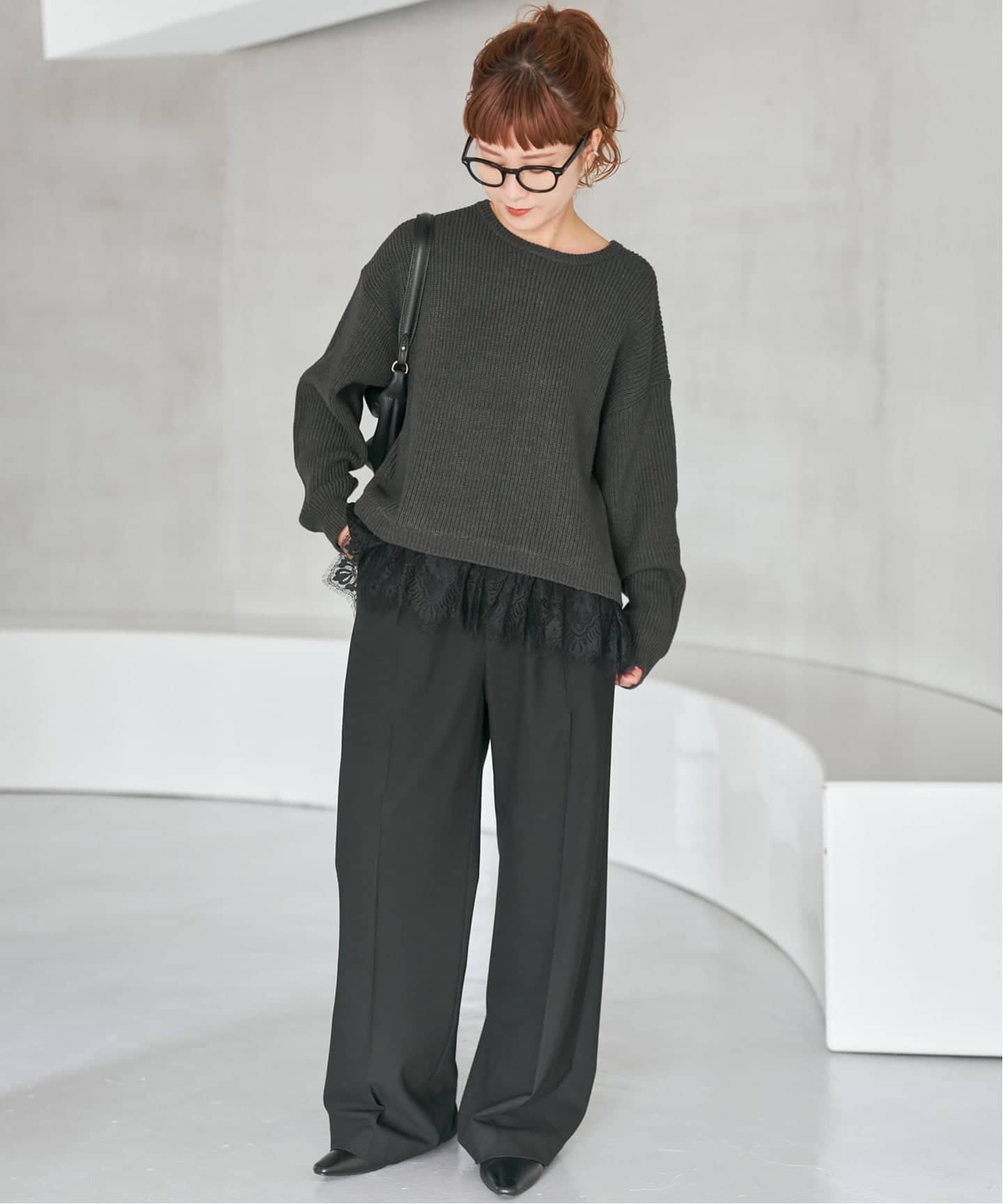 レースドッキング畦ニットプルオーバー（ニット／セーター）｜Spick