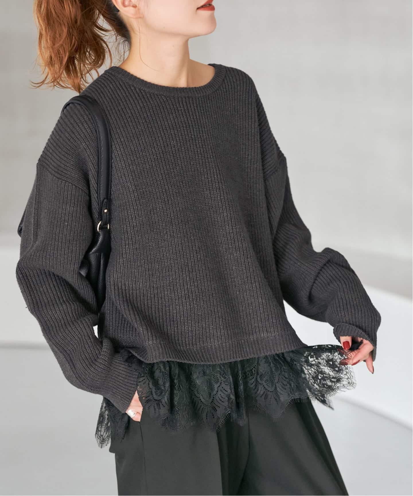 レースニットプルオーバー レースドッキング畦ニットプルオーバー（ニット／セーター）｜Spick