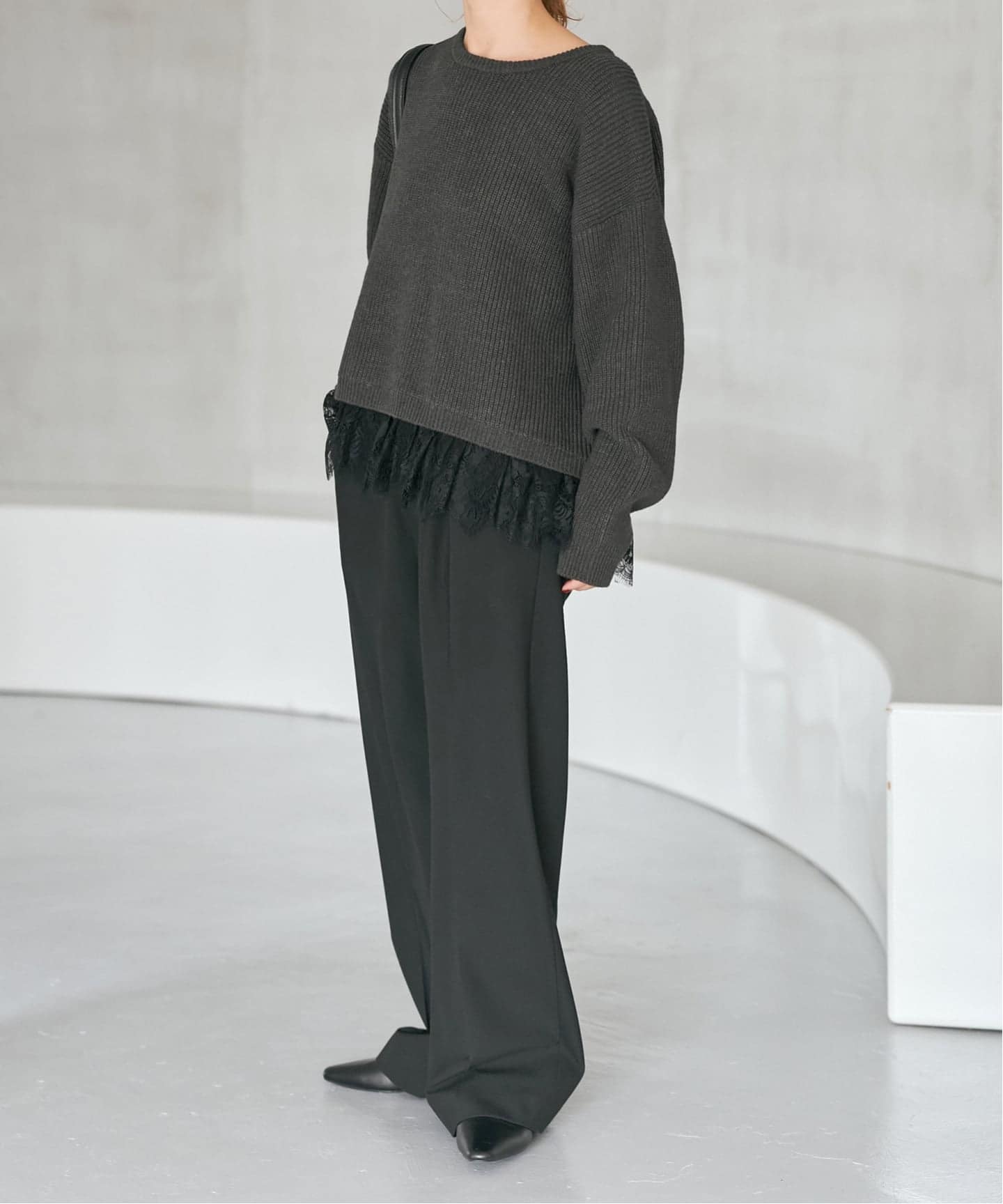 レースドッキング畦ニットプルオーバー（ニット／セーター）｜Spick