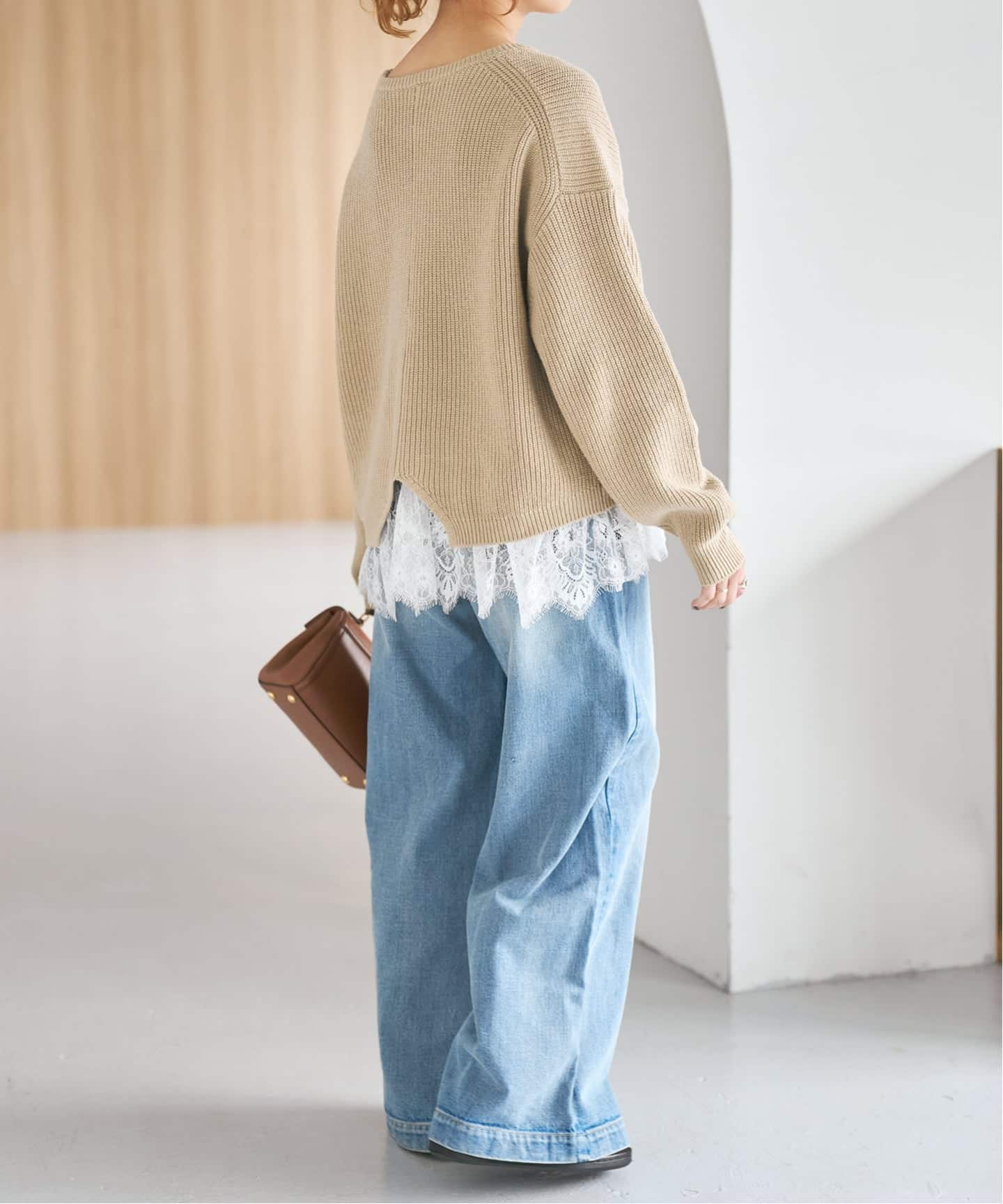 レースドッキング畦ニットプルオーバー（ニット／セーター）｜Spick