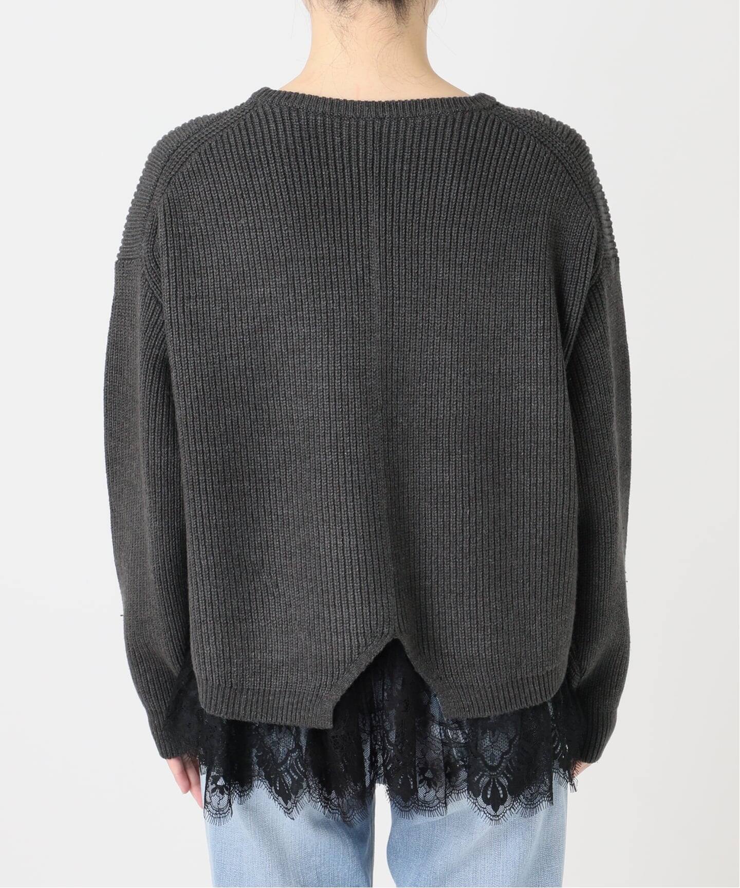 レースドッキング畦ニットプルオーバー（ニット／セーター）｜Spick