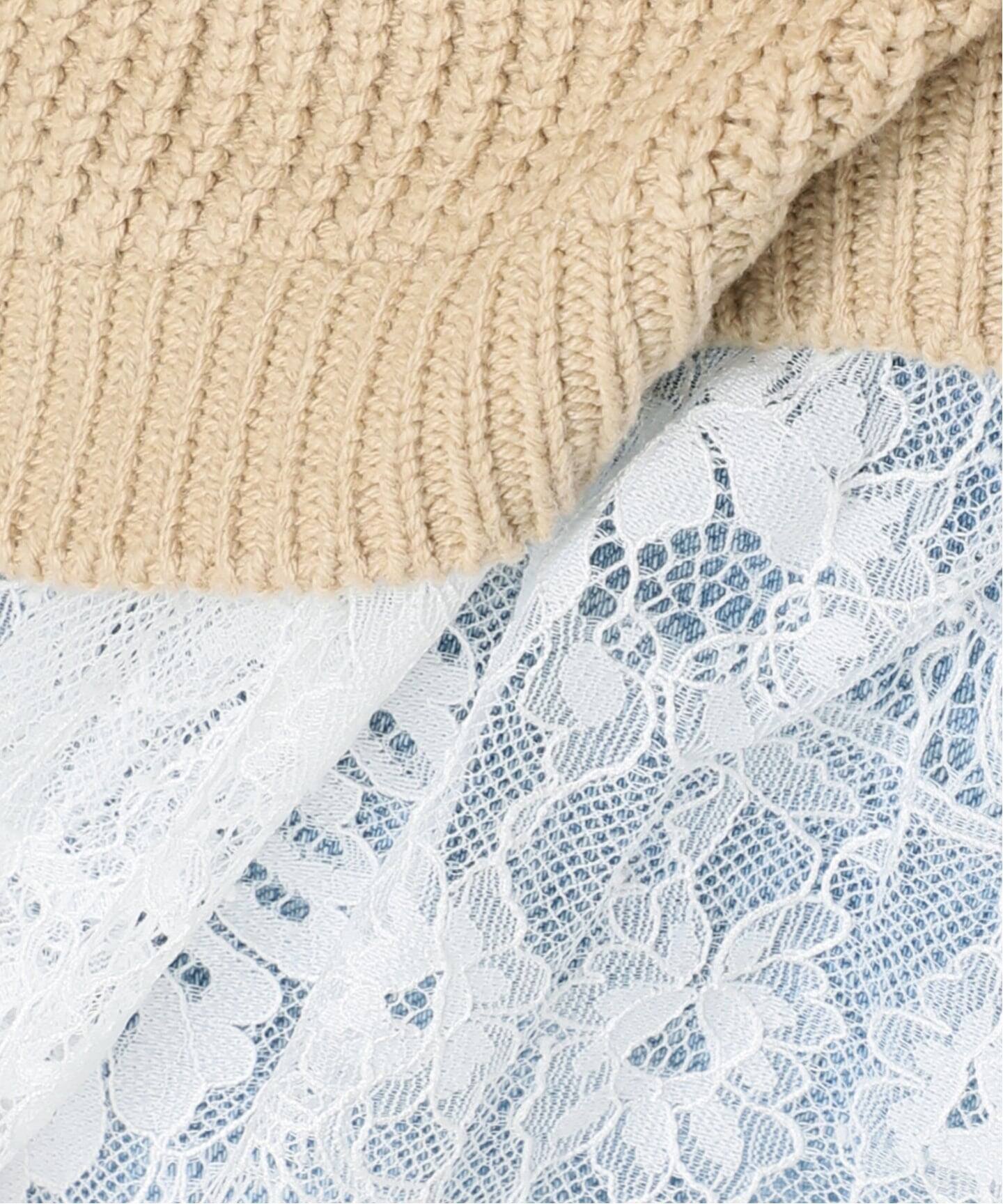 レースドッキング畦ニットプルオーバー（ニット／セーター）｜Spick