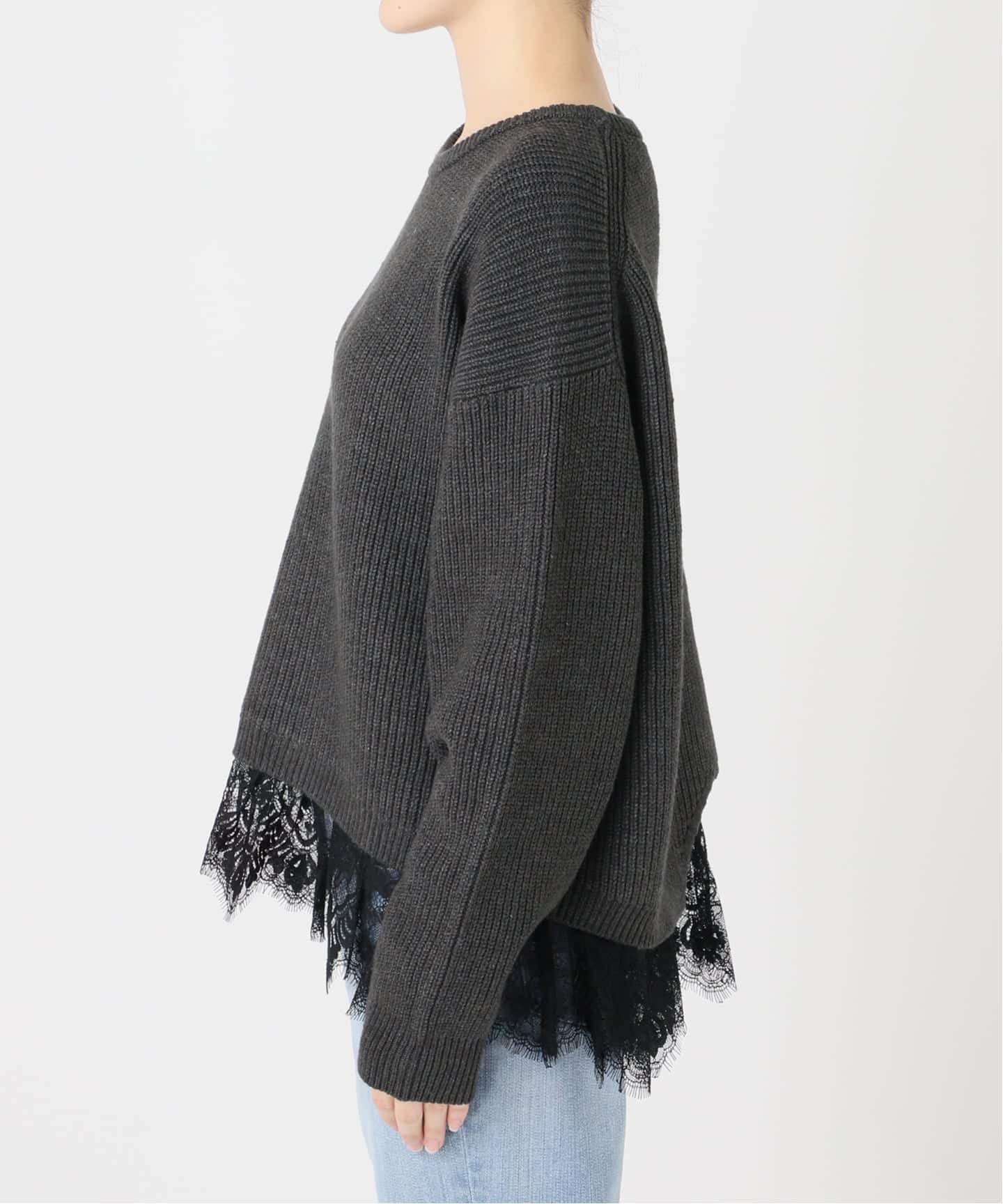 追加》レースドッキング畦ニットプルオーバー（ニット／セーター