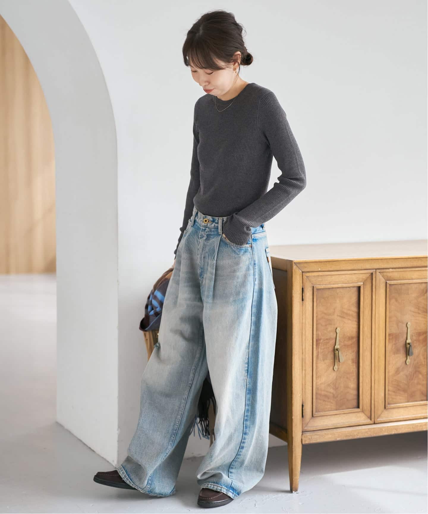 WEB限定 / 追加》ウォッシャブル クルーネックリブニット（ニット