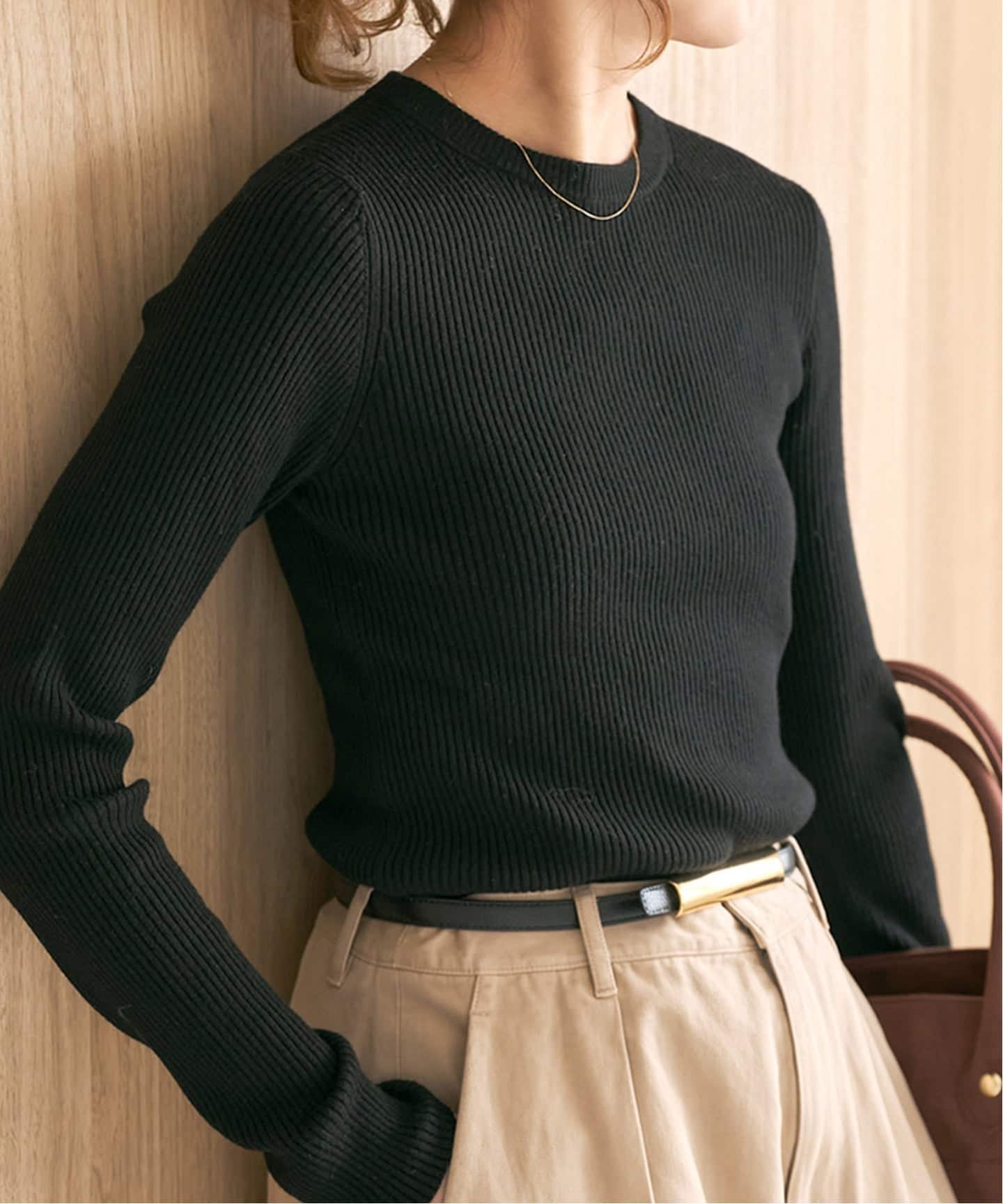 スピックアンドスパン　ウォッシャブル クルーネックリブニット Spick＆Span ニット ウォッシャブル クルーネックリブニット