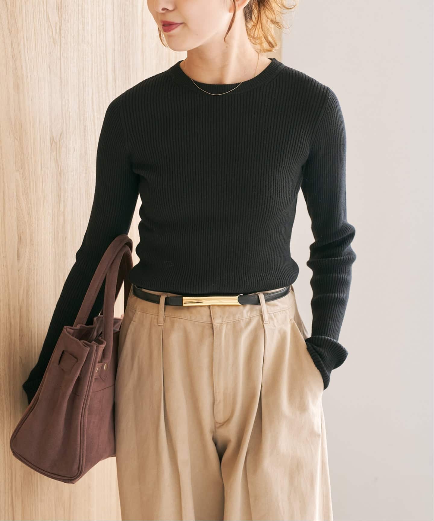 スピックアンドスパン　ウォッシャブル クルーネックリブニット WEB限定 / 追加》ウォッシャブル クルーネックリブニット（ニット