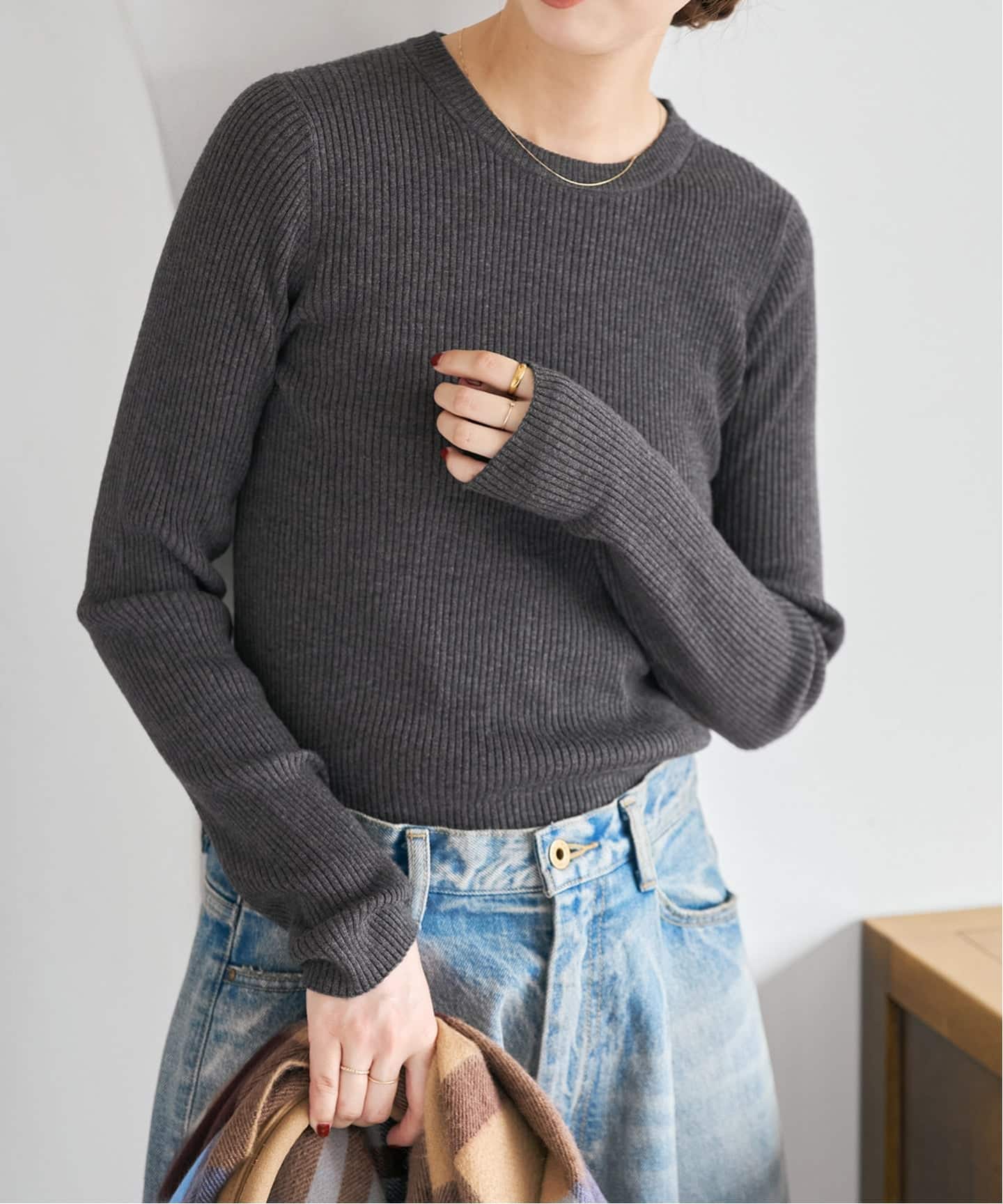 WEB限定 / 追加》ウォッシャブル クルーネックリブニット（ニット