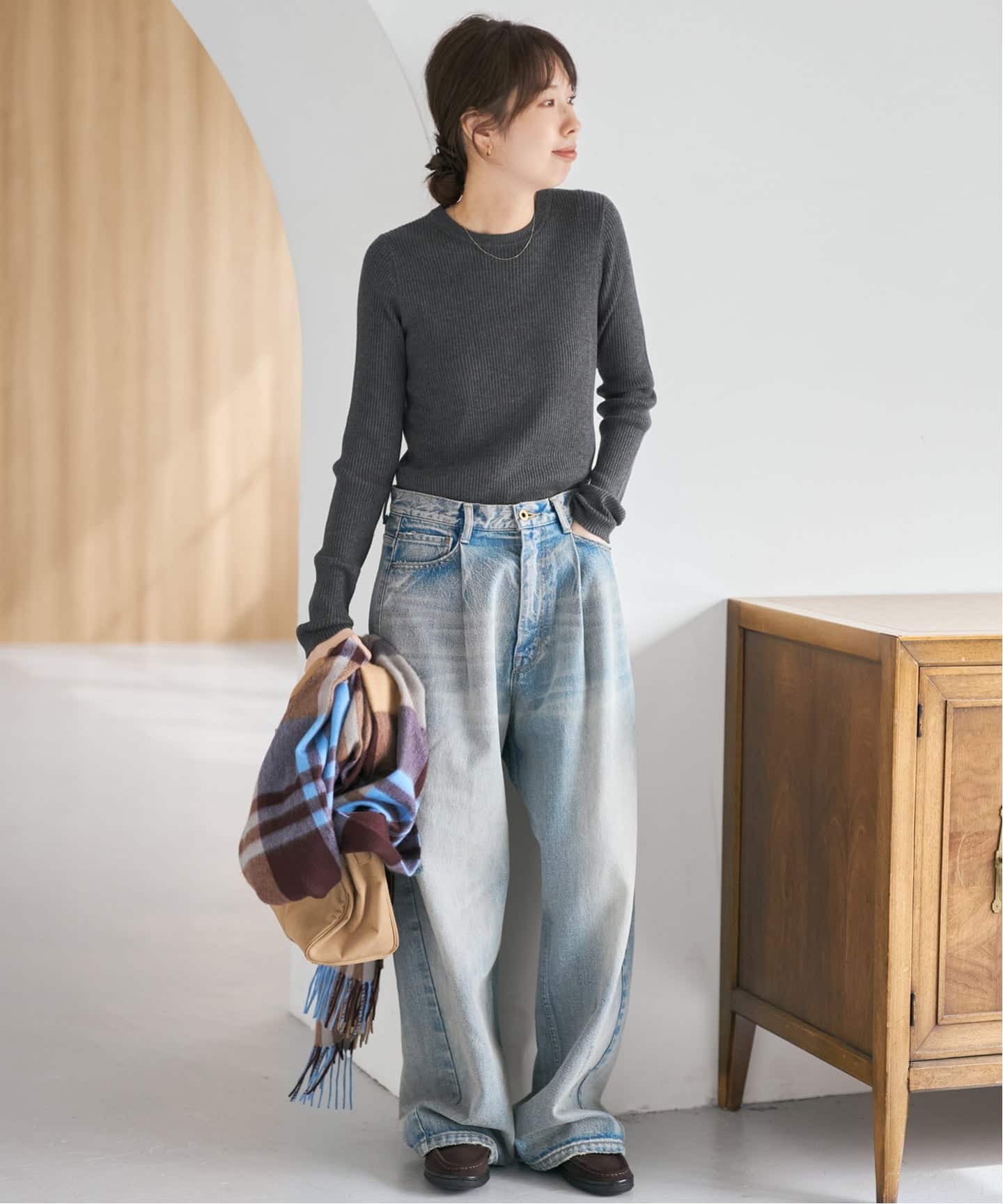 WEB限定 / 追加予約》ウォッシャブル クルーネックリブニット（ニット