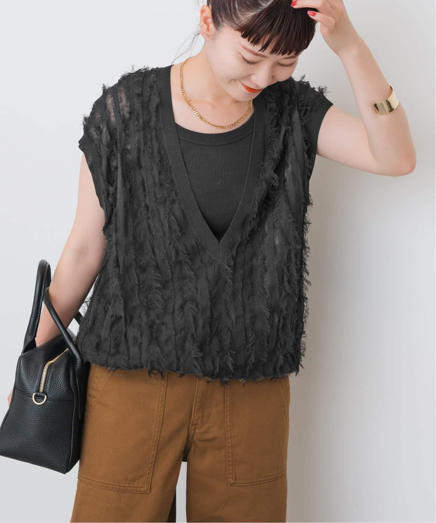 Spick & Span WEB限定品　フリンジノースリーブベスト WEB限定追加予約》手洗い可 / フリンジニットベスト（ベスト