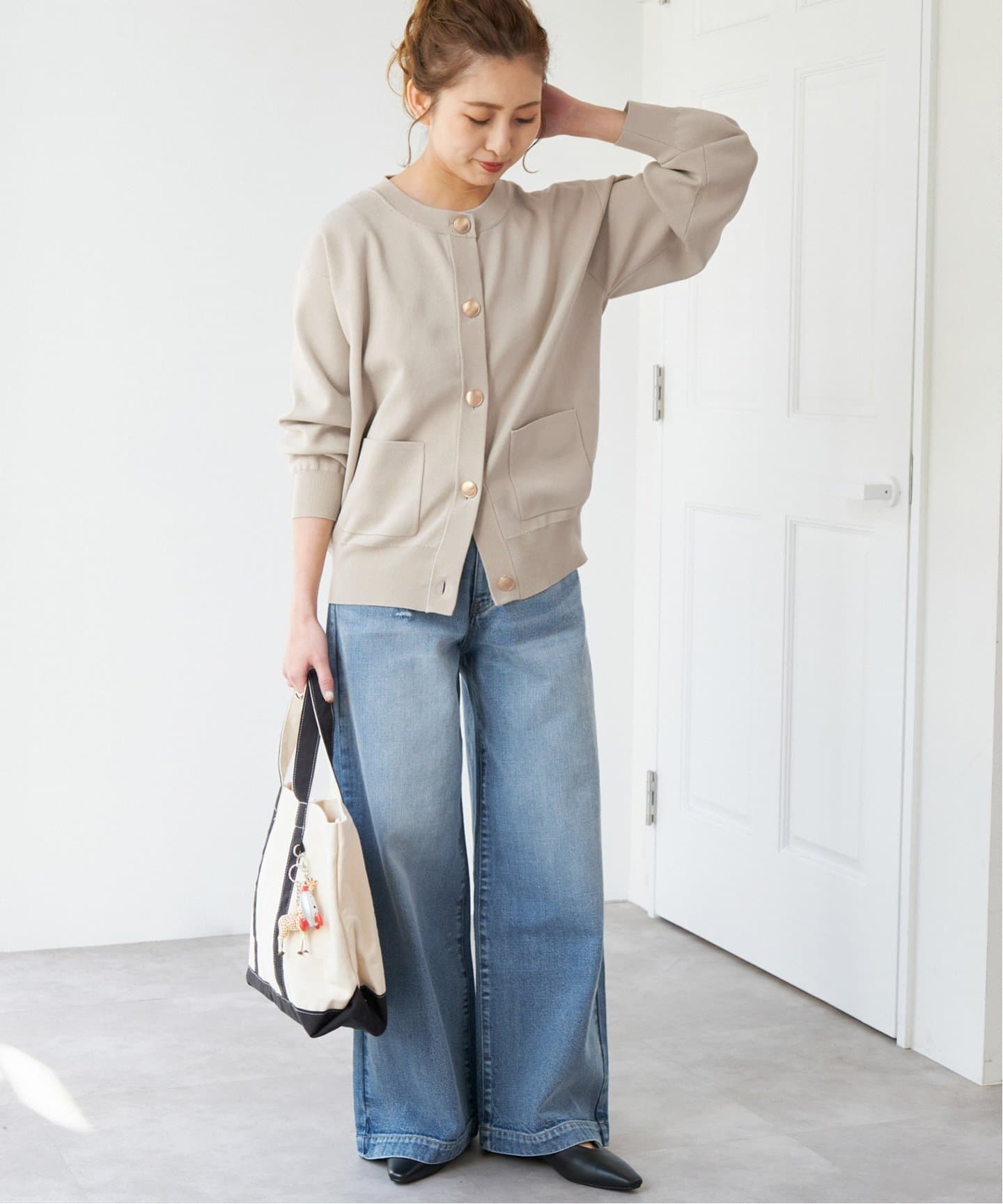 【新品未使用】Spick and Spanウォッシャブクルーネックカーディガン WEB限定 / 追加3》ウォッシャブクルーネックカーディガン