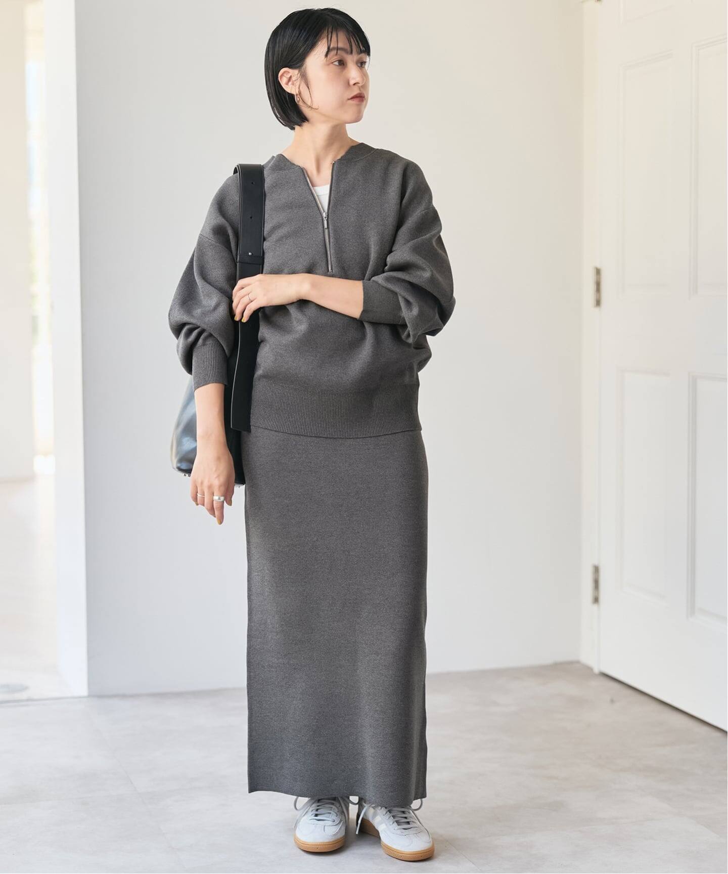 一部店舗+WEB限定》スウェットライクハーフジップニットプルオーバー