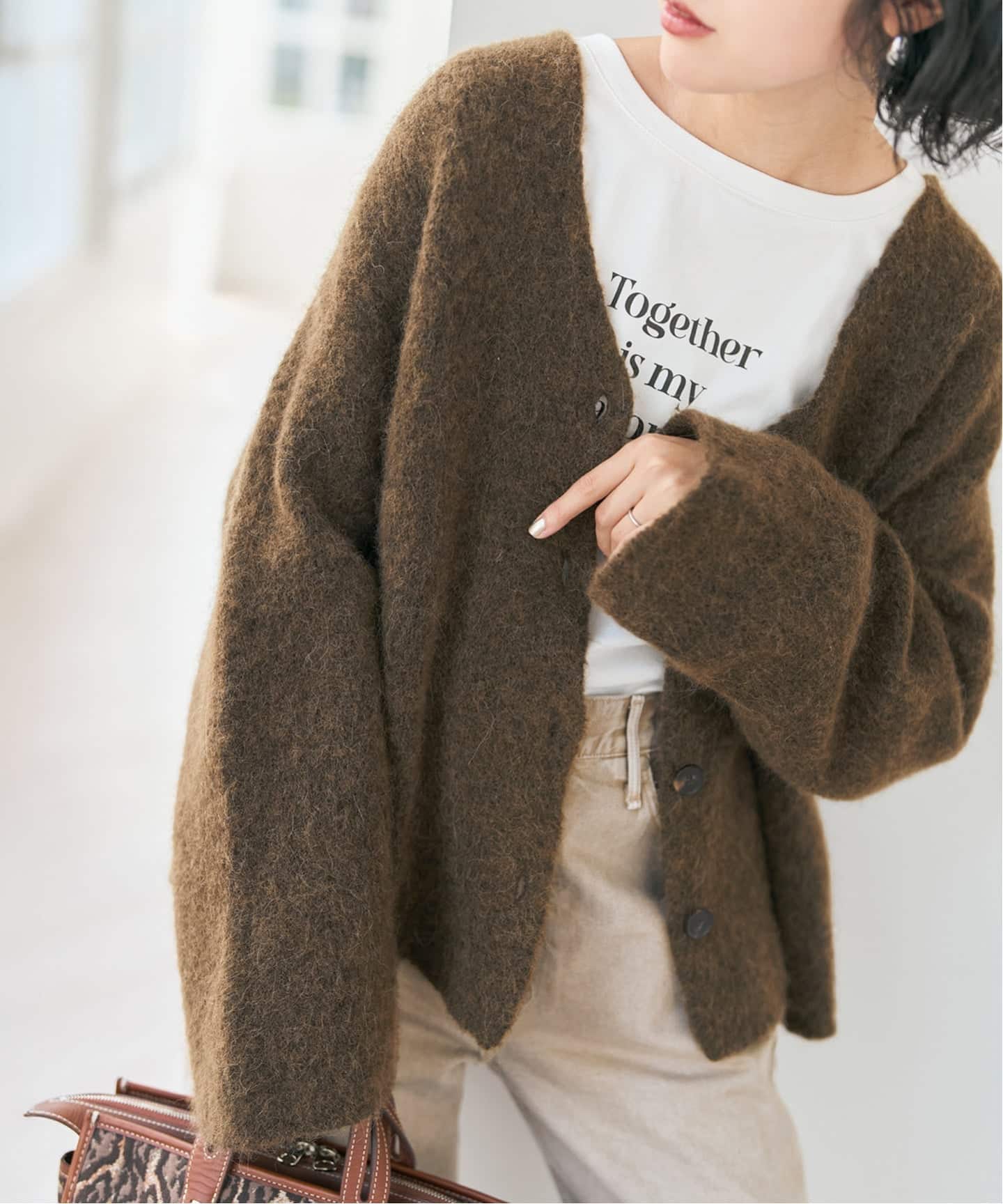 Spick & Span グレー カーディガン スピック＆スパン Spick & Span アルパカ混ニットカーディガン