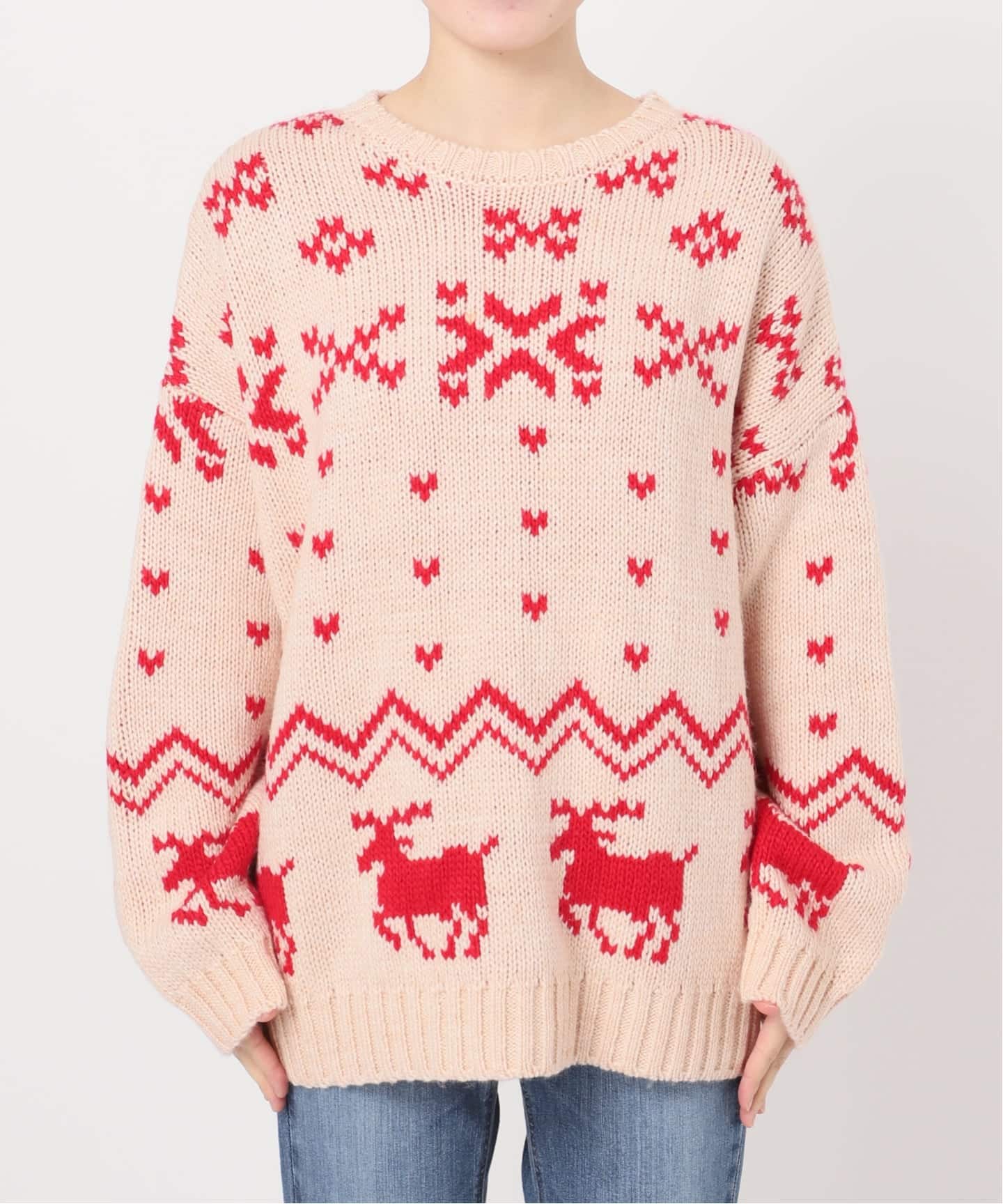 正規品♡ノルディックプルオーバー&ロングパンツセット♡アイボリー セール】ノルディック柄クルーネックニットプルオーバー（ニット