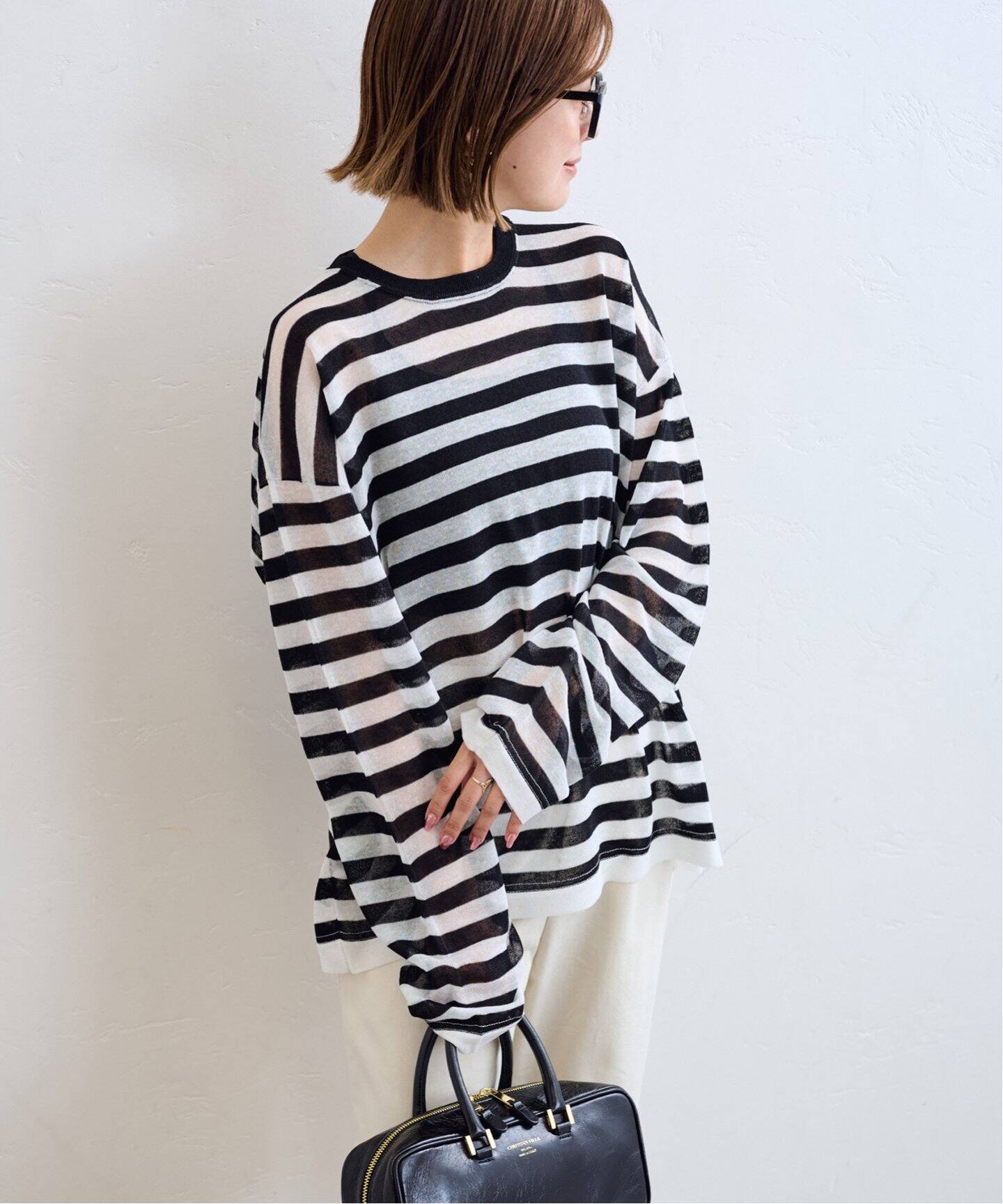 U by SPICK&SPAN ワッフルオーバートップス　ボーダー U by SPICK&SPAN tシャツ ワッフルオーバートップス レディース