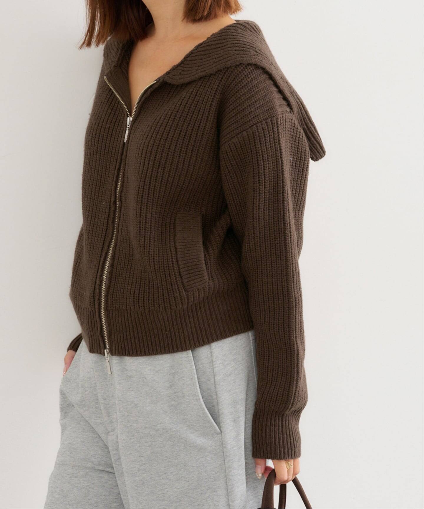  ブラウン ジップアップニット SAILOR ZIP-UP ニットカーディガン（カーディガン）｜UBY Spick & Span