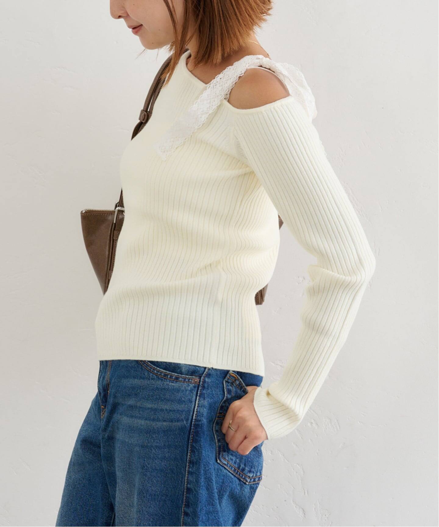 リボンレースリブKNIT（ニット／セーター）｜U by SPICK&SPAN（ユー