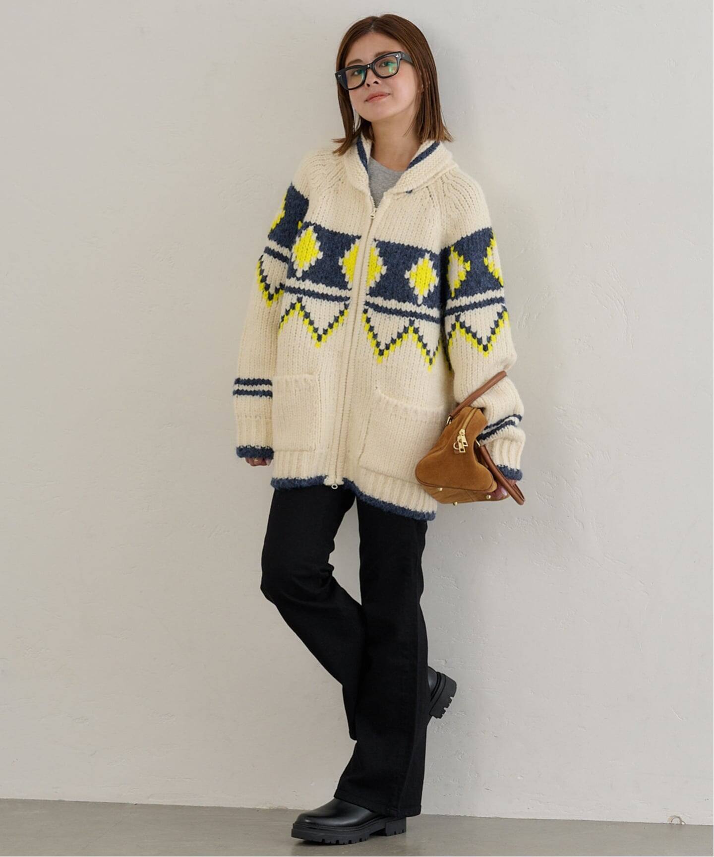 グレディブリリアント　コットンクルーネックカーデ【GREEN BUTTER】 GREEN BUTTER/グリーンバター Big Dia Cowichan Cardigan（ニット