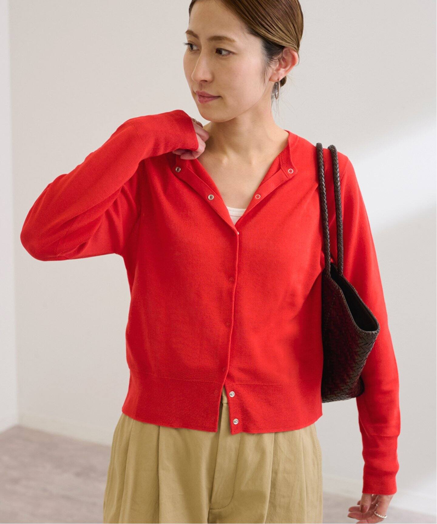 FRAMeWORK - FRAMeWORK CARRAIG DONN　ボリュームソデプルオーバー　赤 シアーヘンリープルオーバー（ニット／セーター）｜FRAMeWORK