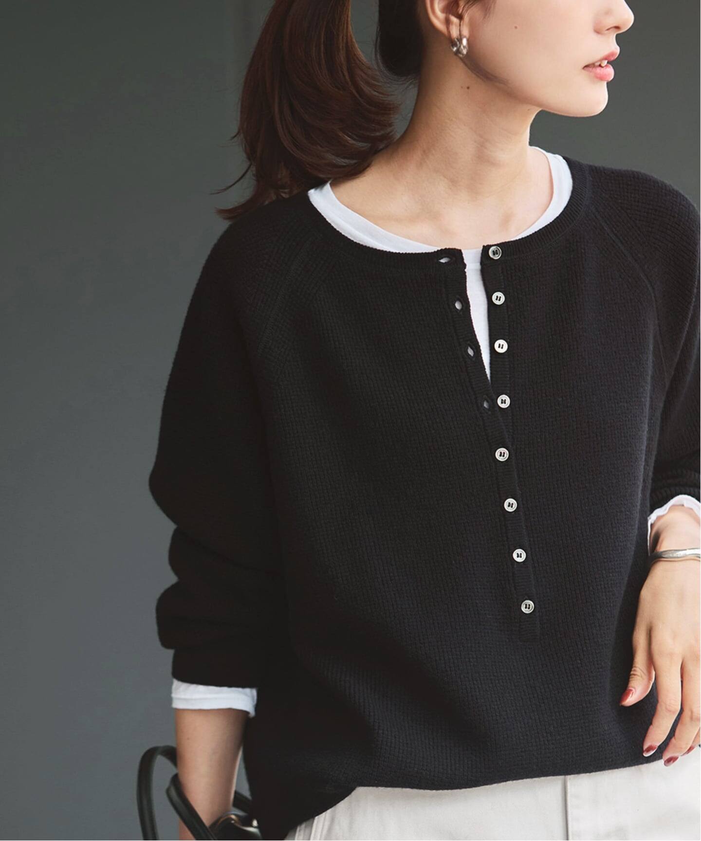 ≪WEB限定追加≫ウールワッフルヘンリーネック（ニット／セーター