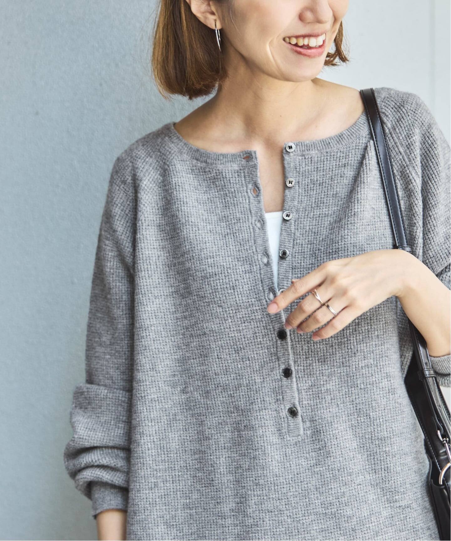 ≪WEB限定追加≫ウールワッフルヘンリーネック（ニット／セーター