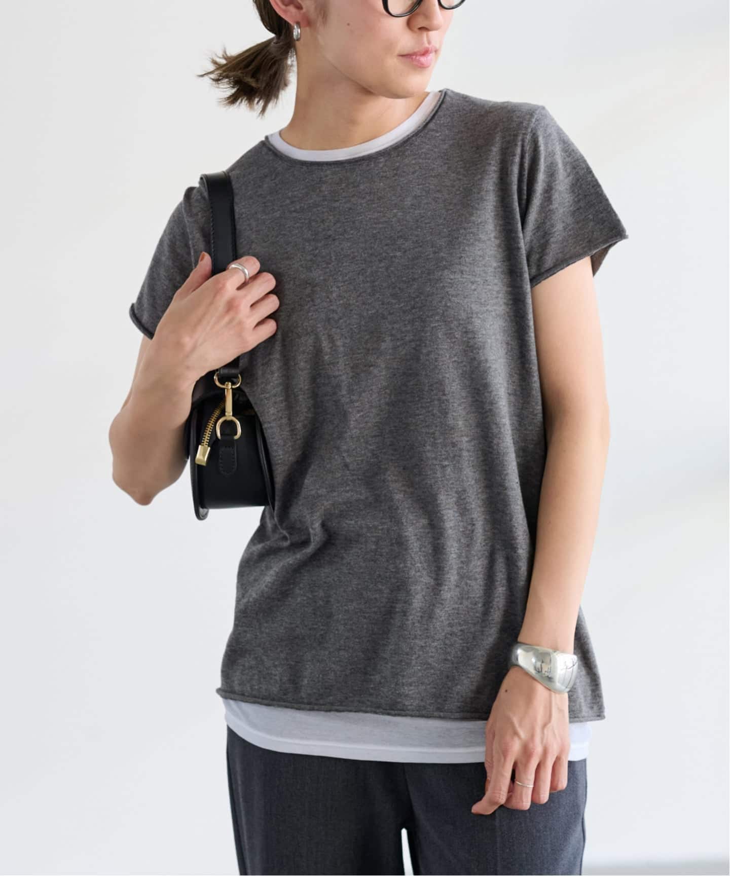 FRAMeWORK (フレームワーク) スイビコットンCHIBI-KNIT-Tee グレー FREE ≪追加≫スイビコットンCHIBI-KNIT-Tee（ニット／セーター
