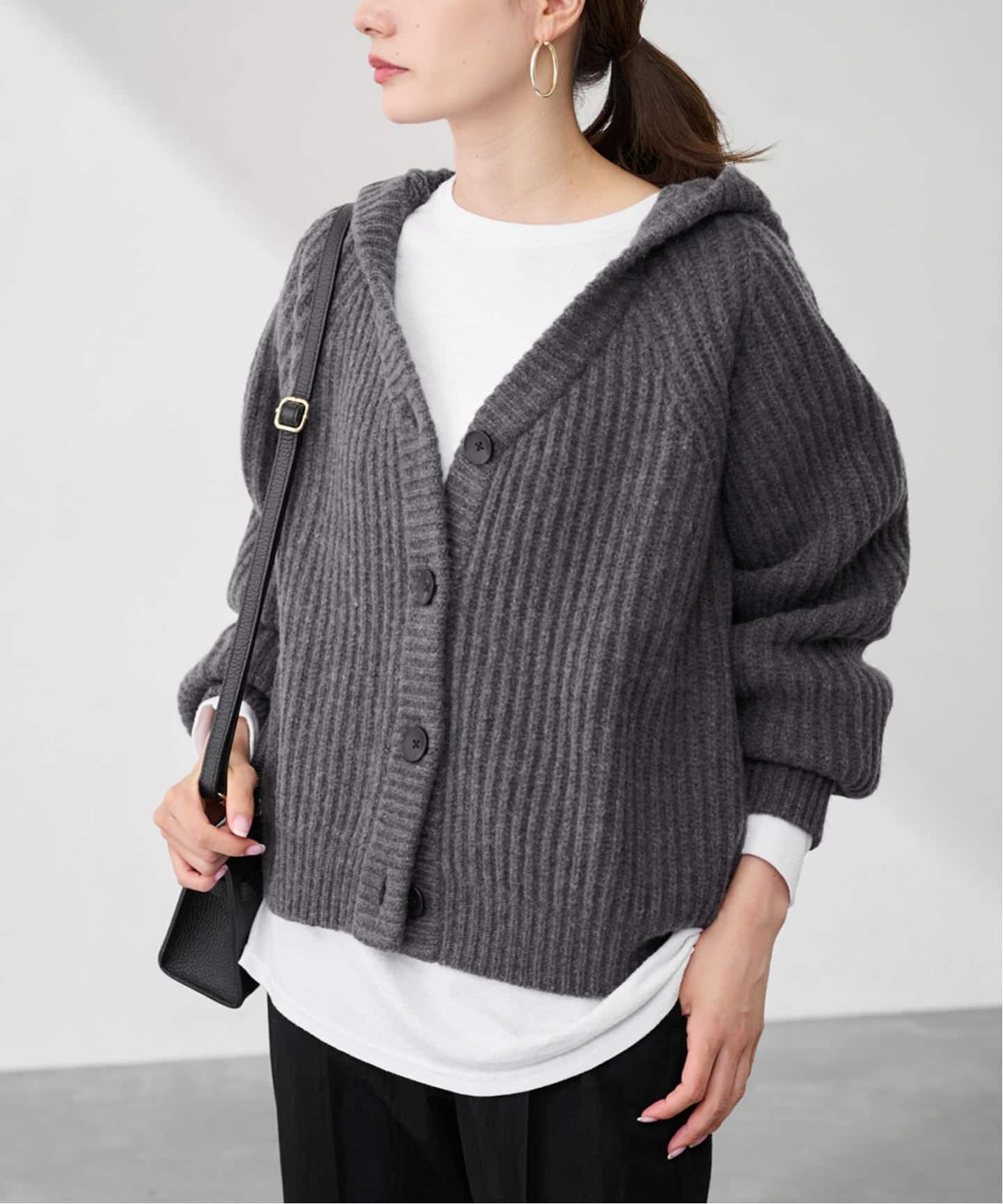 美品 23区 2XL 3L ウール　フード カーディガン グレー 黒　ニット WOOLフードカーディガン（カーディガン）｜FRAMeWORK（フレームワーク