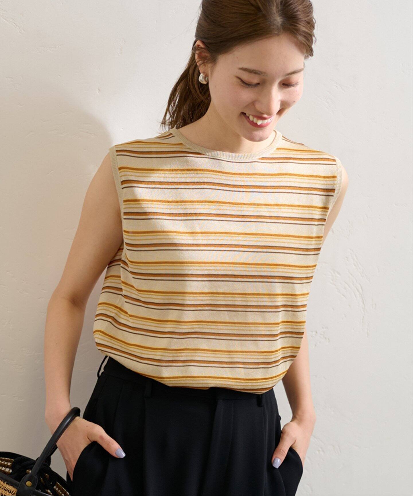 【a.a.t】シェリエ マルチボーダーニットドッキングドレス a.a.t様専用】シェリエ マルチボーダーニットドッキングドレス