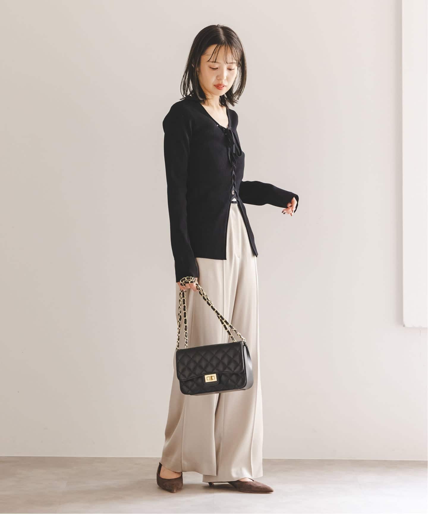 WEB限定追加》レースアップリブニット（ニット／セーター