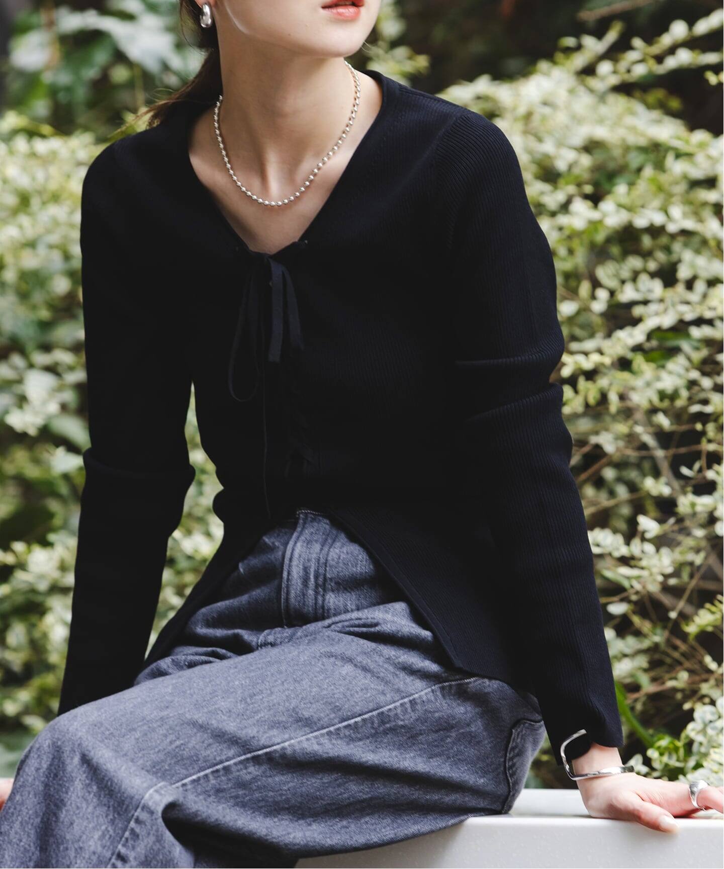 WEB限定追加》レースアップリブニット（ニット／セーター）｜NOBLE