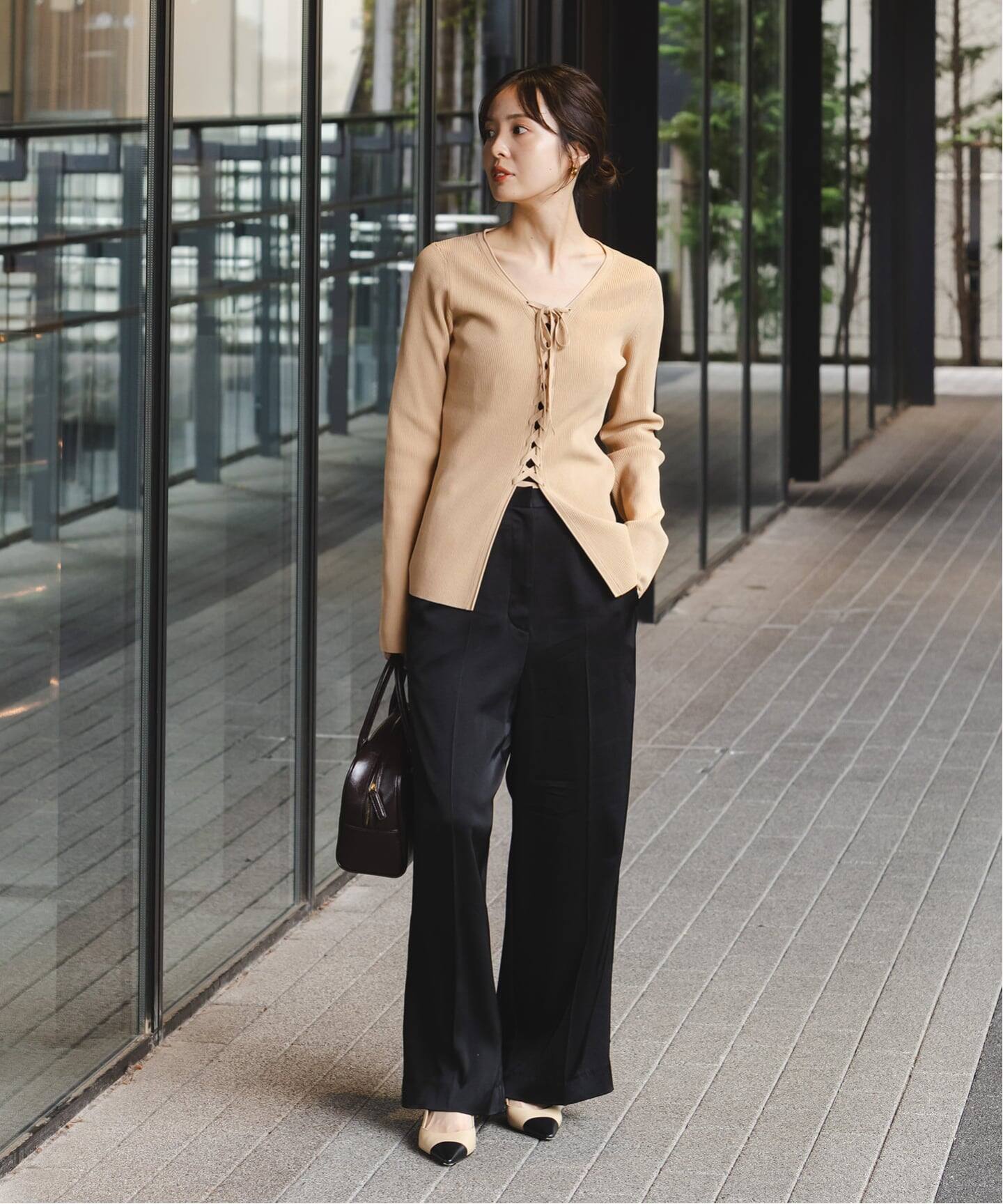 【NOBLE】レースアップリブニット　ブラック ノーブル NOBLE レースアップリブニット （ブラック