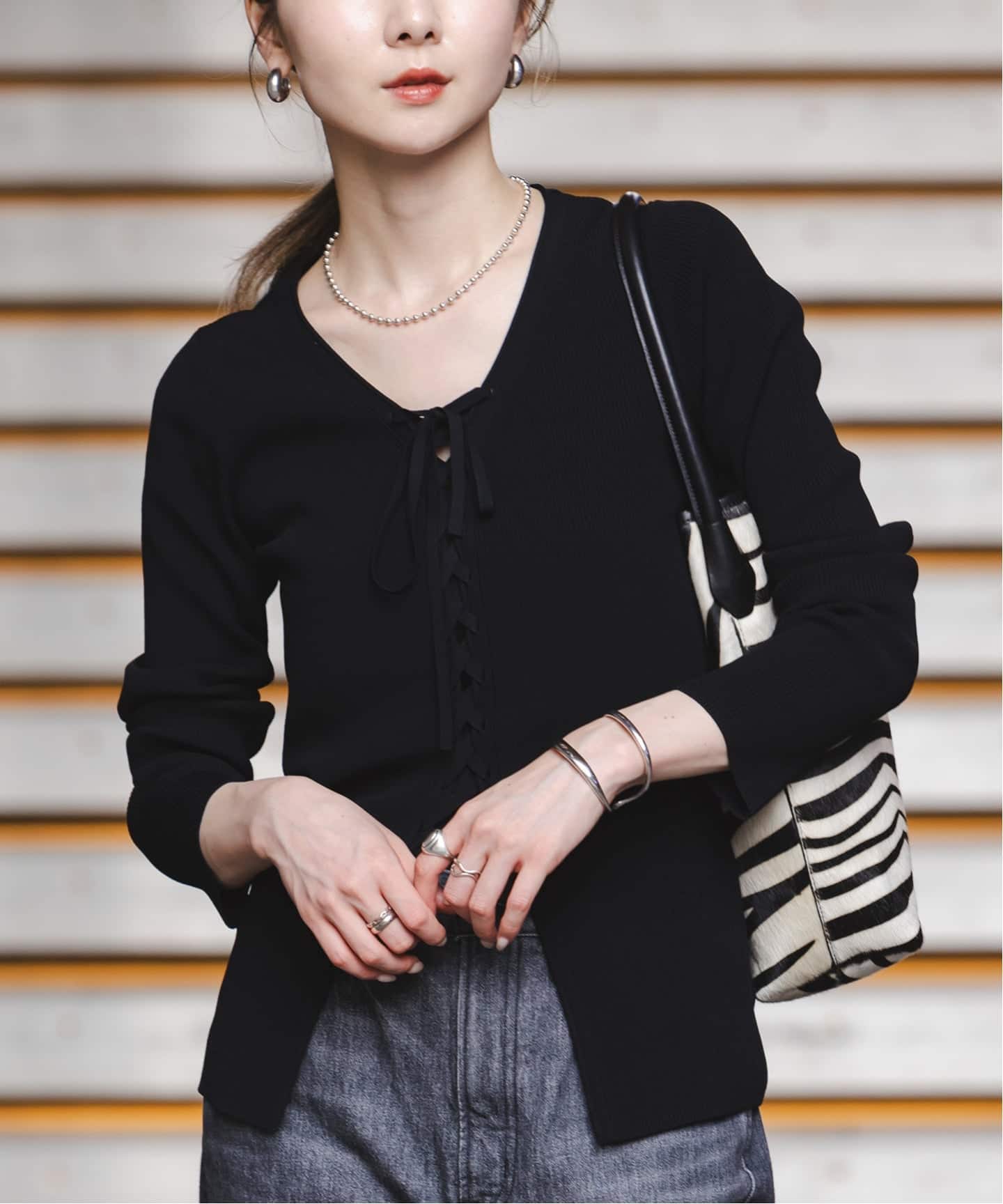 美品　NOBLE レースアップリブニット WEB限定追加予約》レースアップリブニット（ニット／セーター