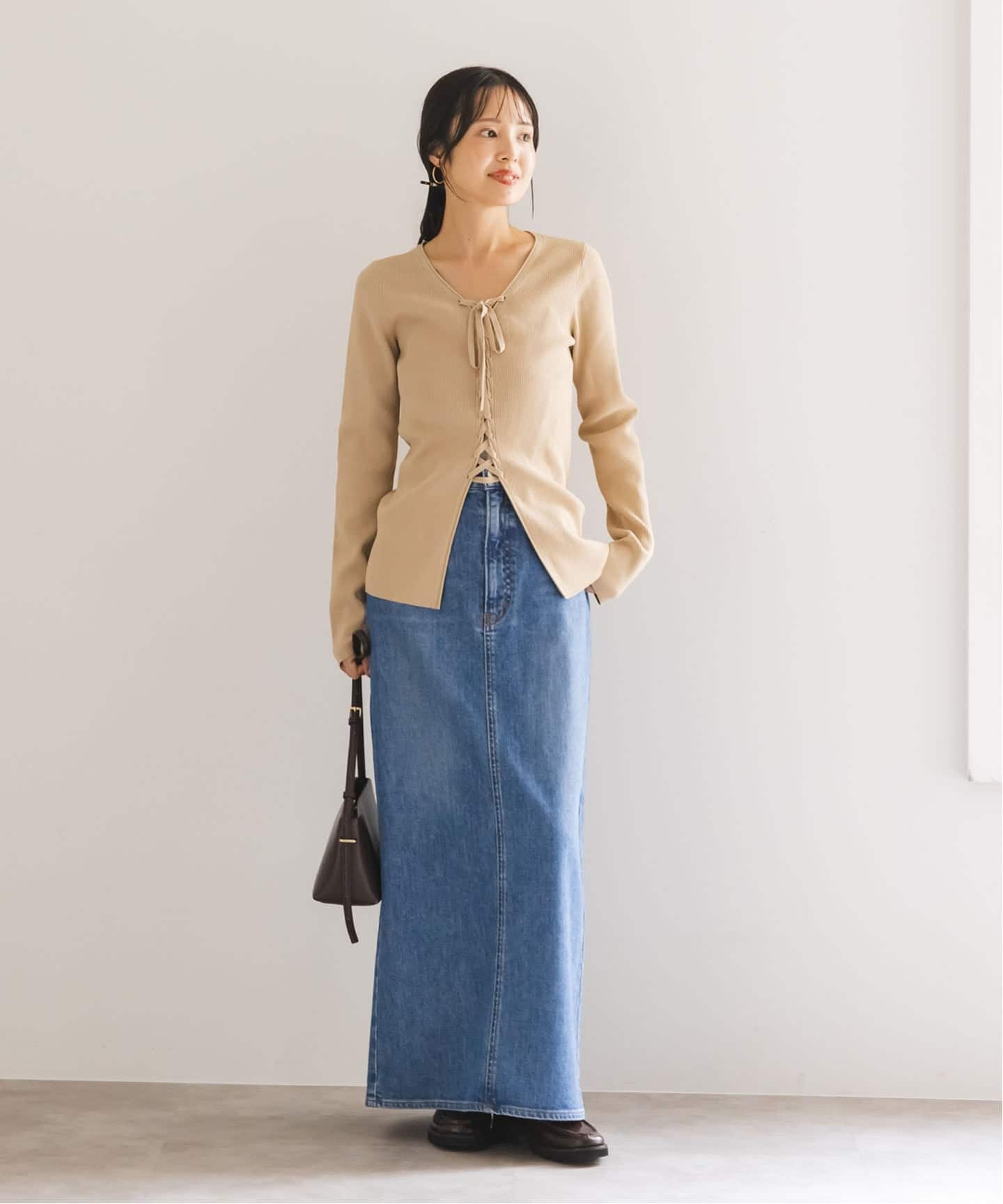 美品　NOBLE レースアップリブニット ノーブル NOBLE レースアップリブニット （ベージュ