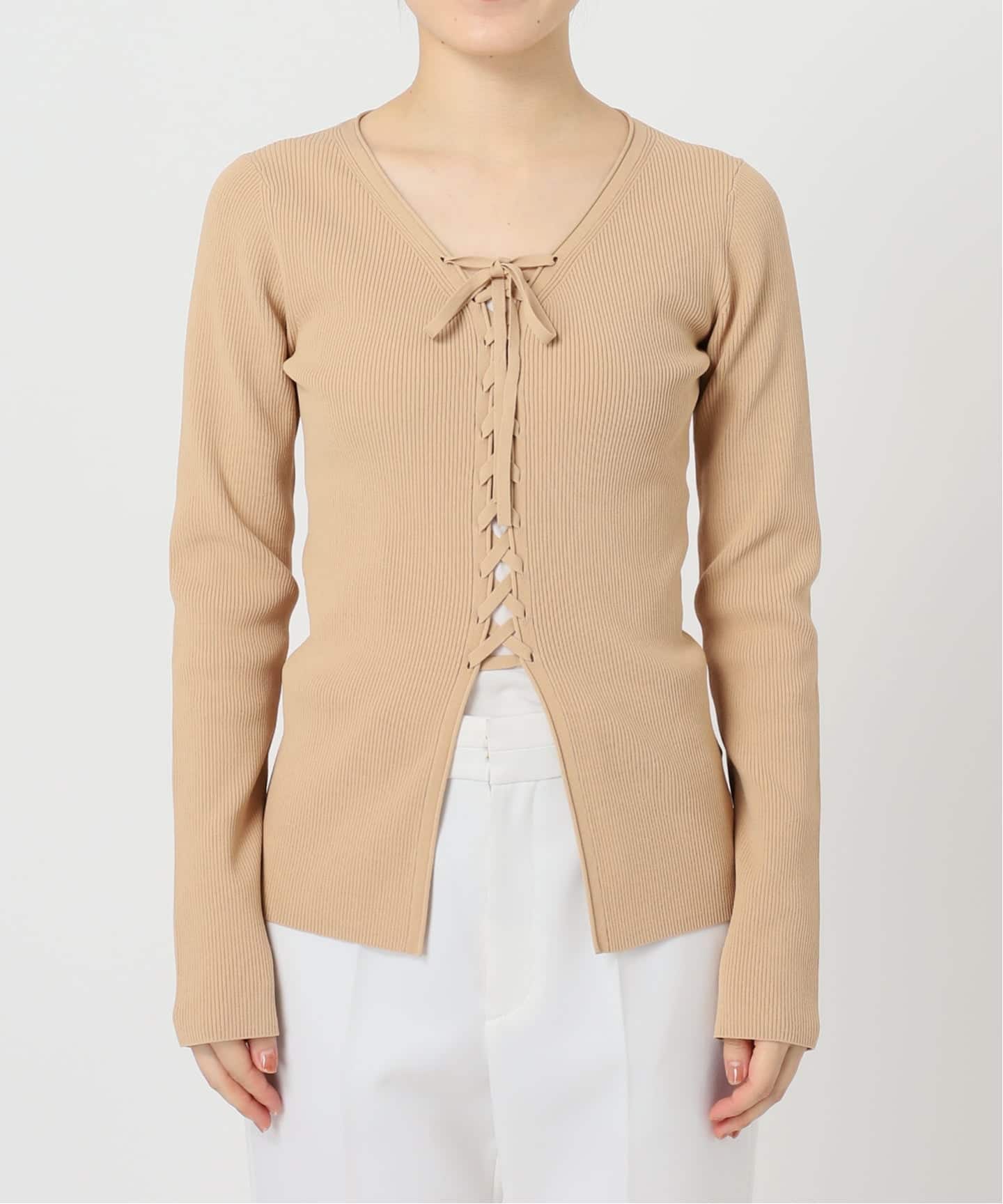 美品　Noble レースアップリブニット　カットソー WEB限定追加》レースアップリブニット（ニット／セーター）｜NOBLE