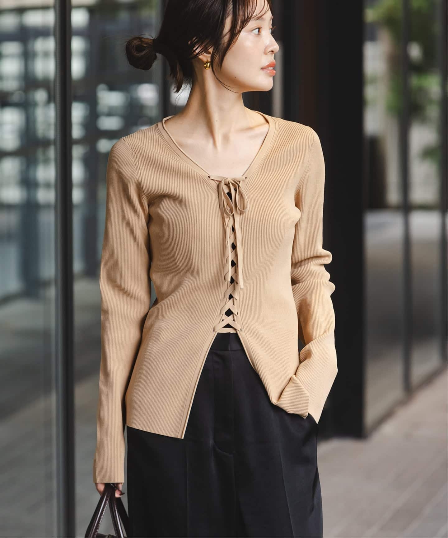 WEB限定追加》レースアップリブニット（ニット／セーター）｜NOBLE