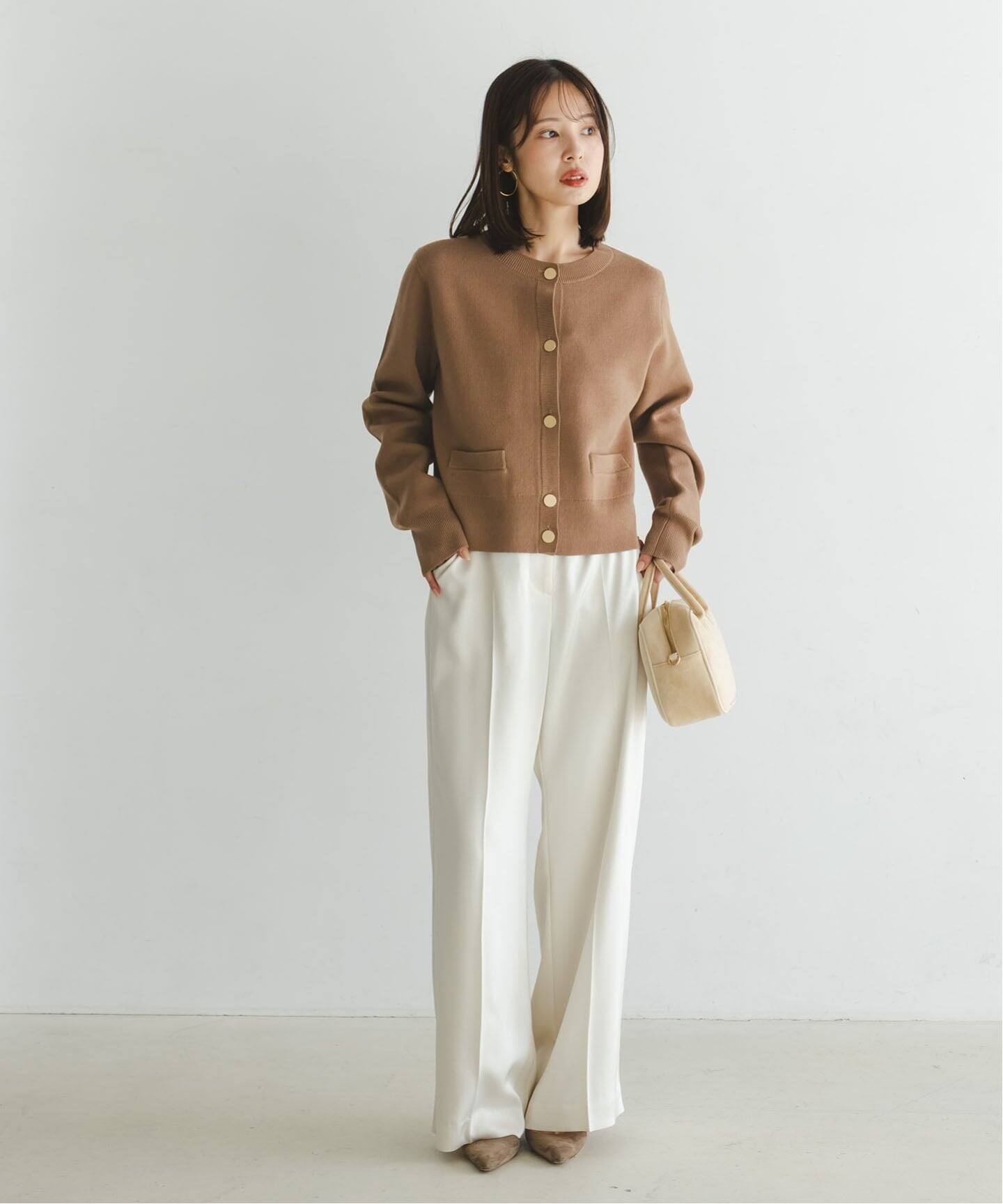 NOBLE ダブル編みショートカーデ キャメル 予約》ダブル編みショートカーデ（カーディガン）｜NOBLE（ノーブル