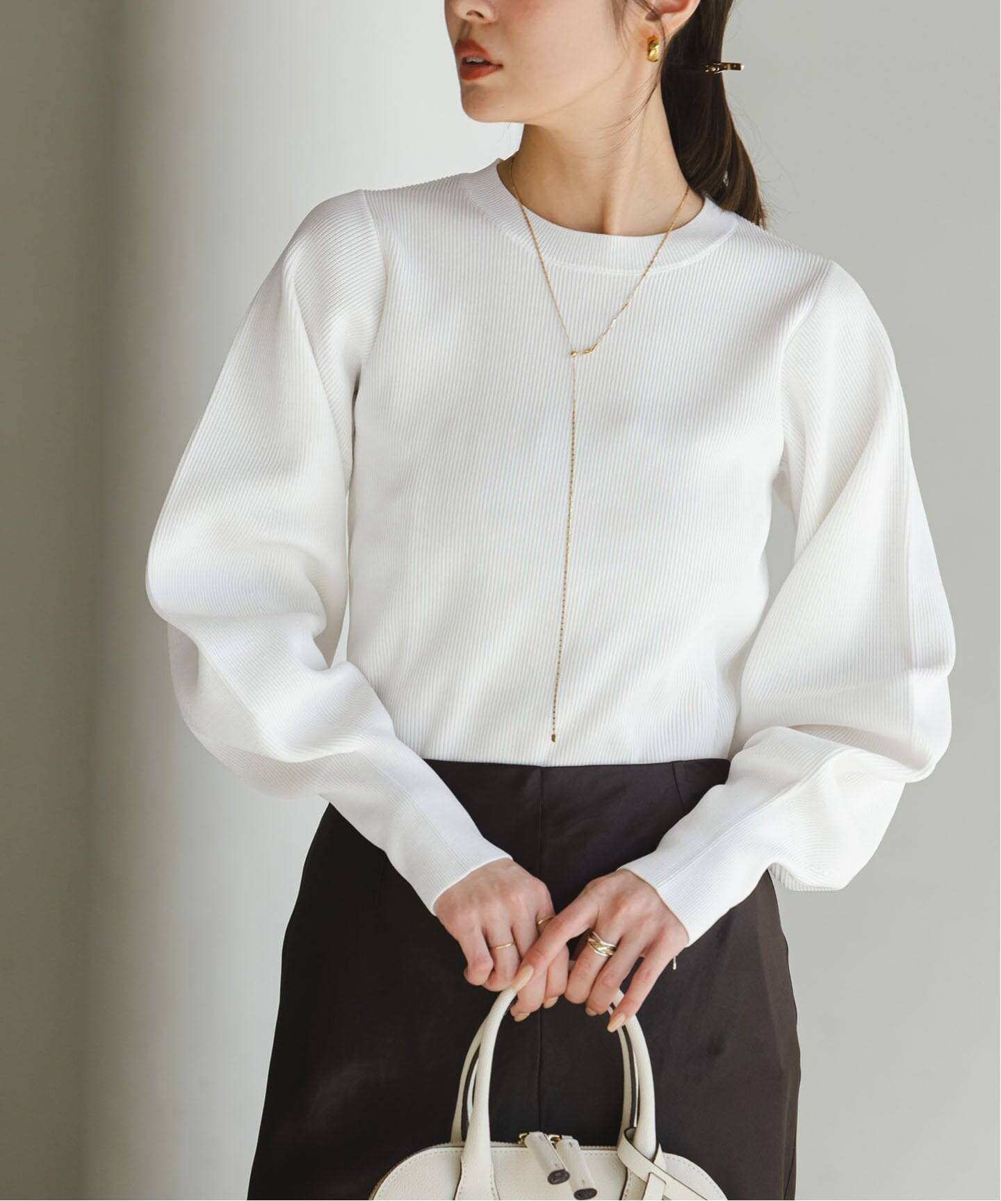 ノーブル 22AW バルーンスリーブニット カットソー 長袖 白 ホワイト バルーンスリーブニット（ニット／セーター）｜NOBLE（ノーブル）の