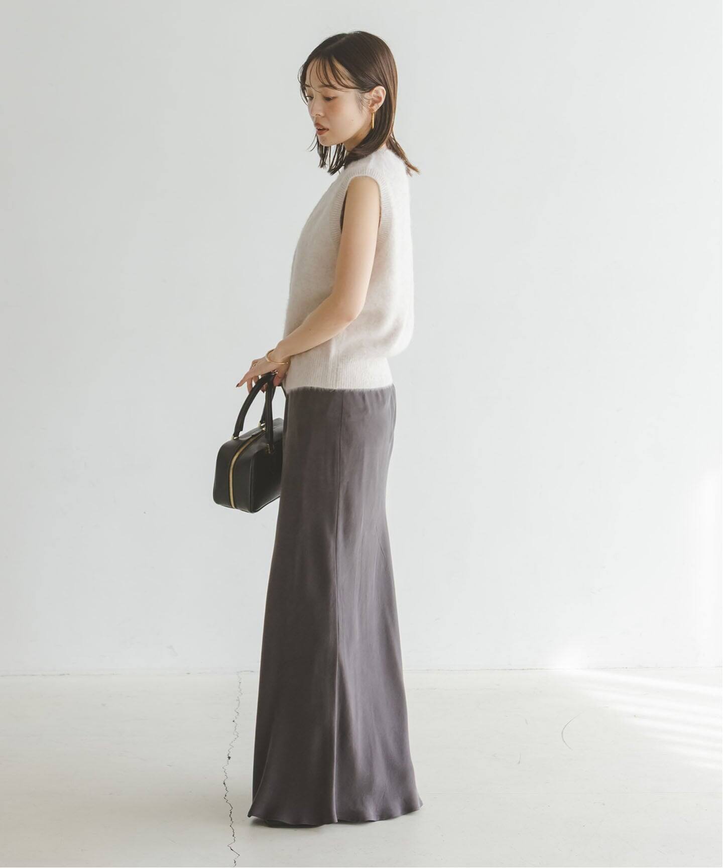 NOBLE FOX/Caファーニットフロントボタンベスト グレー FOX/Caファー