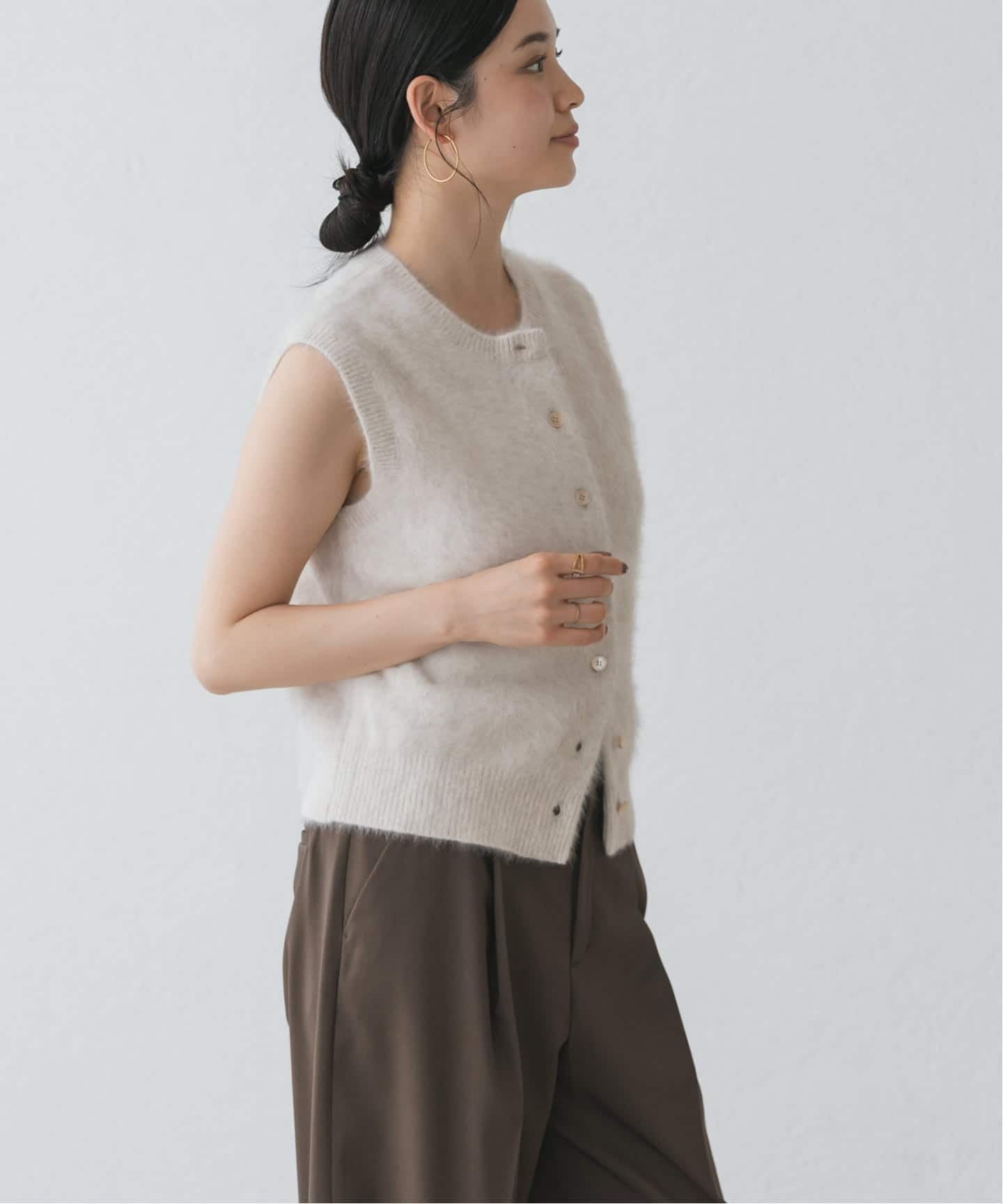 NOBLE FOX/Caファーニットフロントボタンベスト　グレー ノーブル NOBLE FOX/Caファーニットフロントボタンベスト