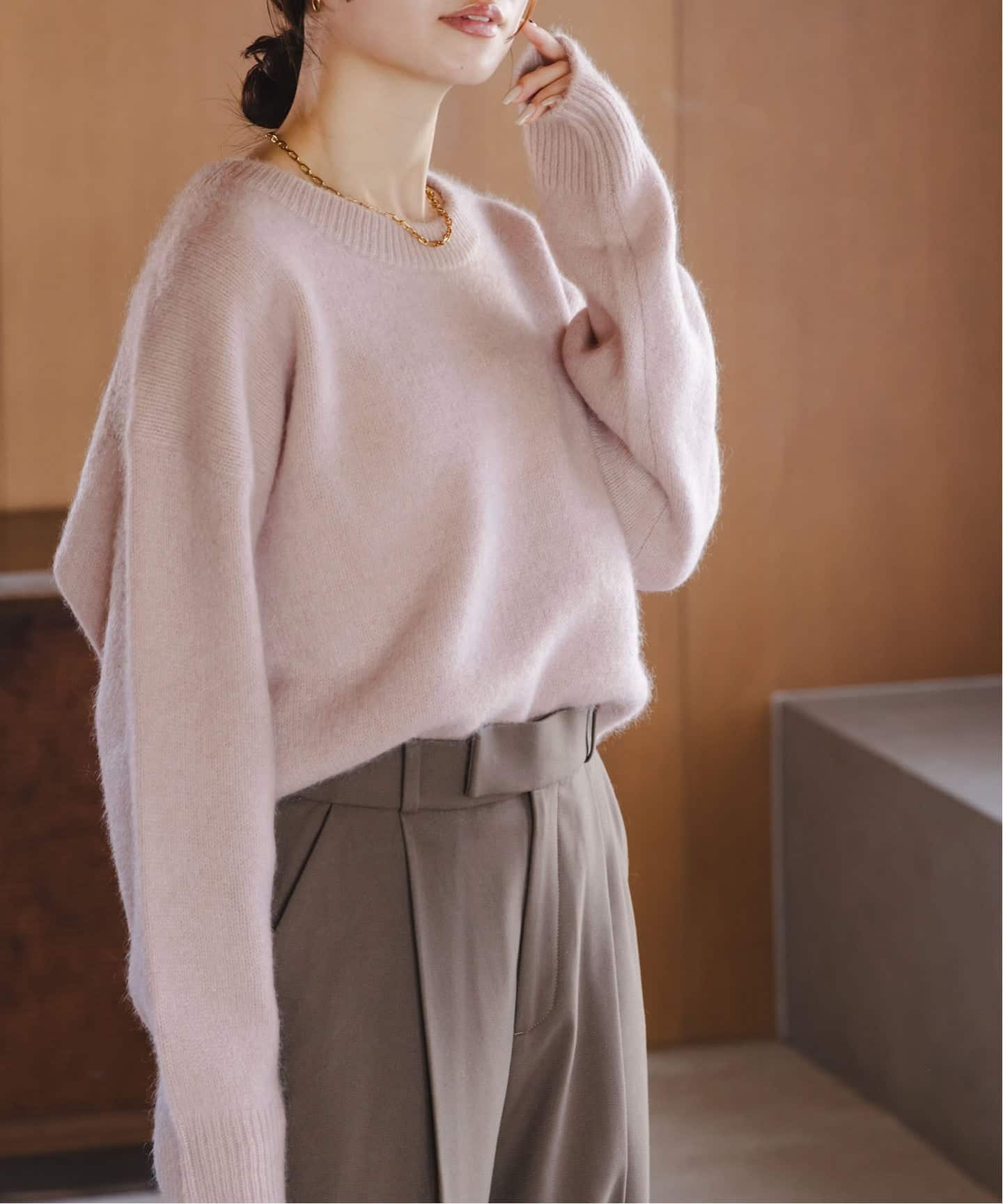 Noble】YAK / ヤク ワイドVネックニット3 ピンク YAKクルーネックプル