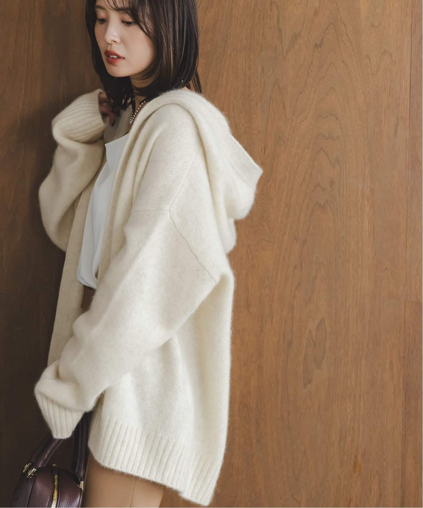 NOBLE/ YAKフーディーカーディガン　ホワイト ノーブル NOBLE YAKフーディーカーディガン （ホワイト A