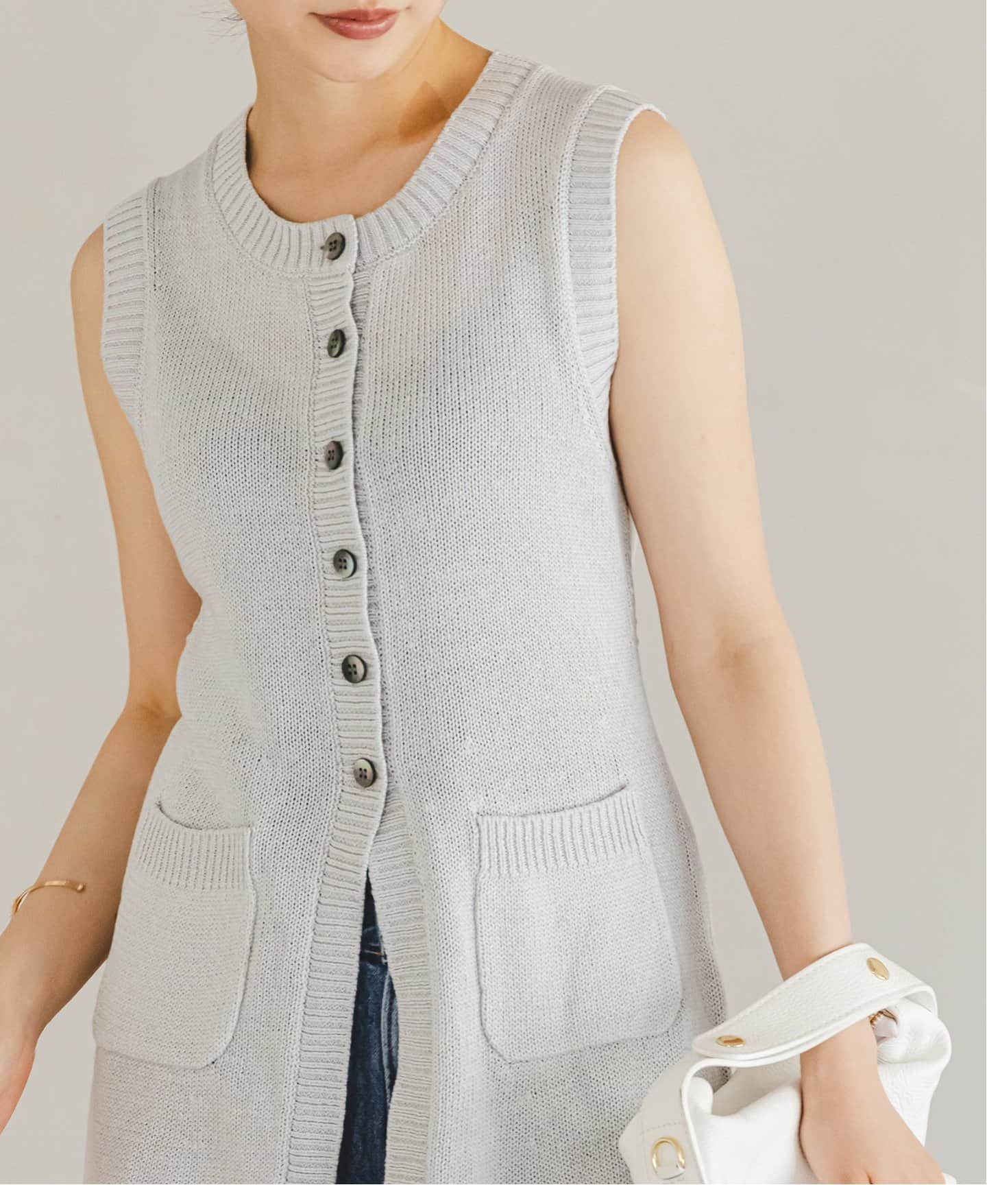 NOBLE/CO/PE ニットベスト 予約》【NOBLE×L'AUBE BLANC】フロントボタンニットベスト