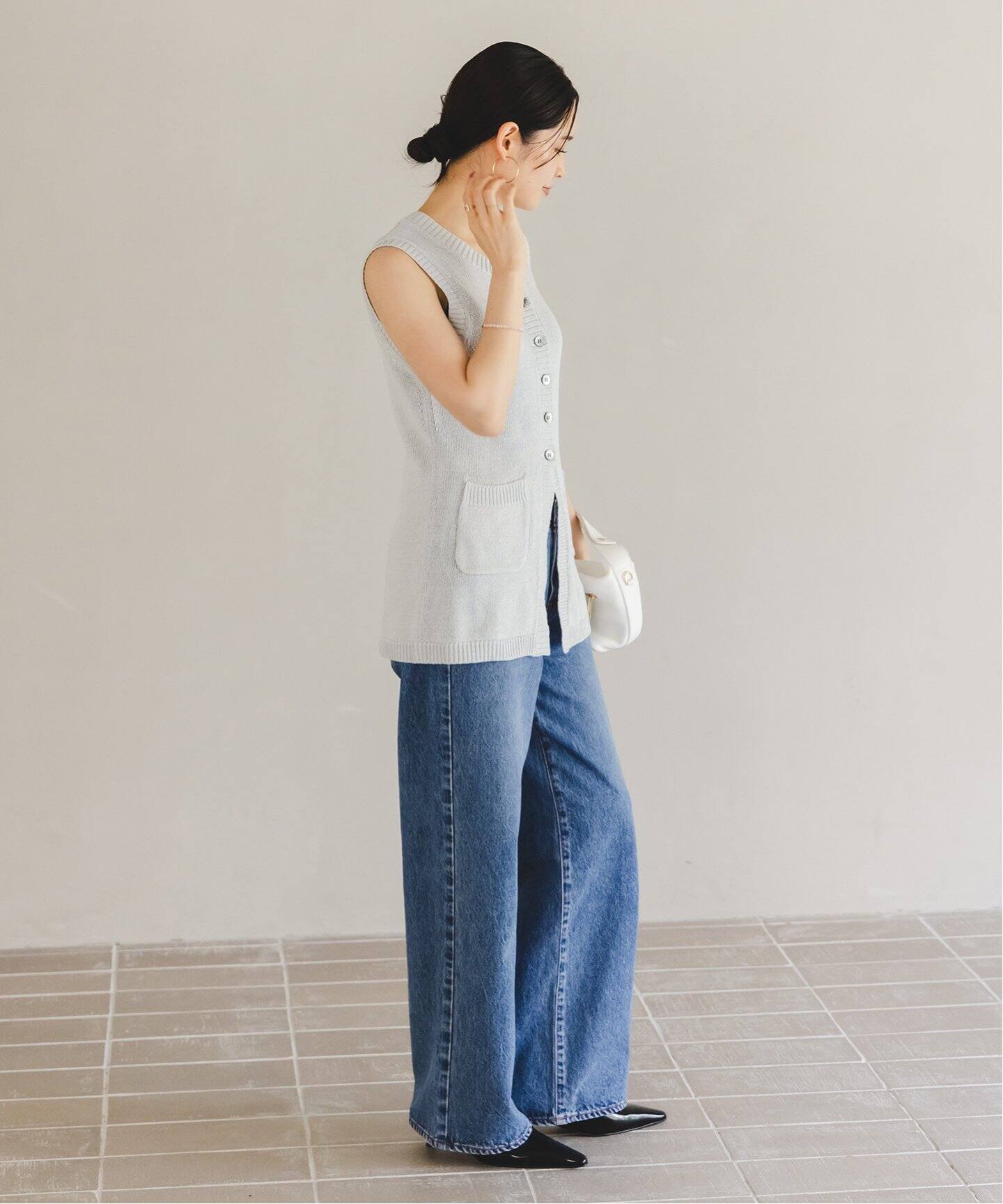 【NOBLE×L’AUBE BLANC】フロントボタンニットベスト　グレー ノーブル NOBLE 《予約》【NOBLE×L'AUBE BLANC】フロントボタンニット