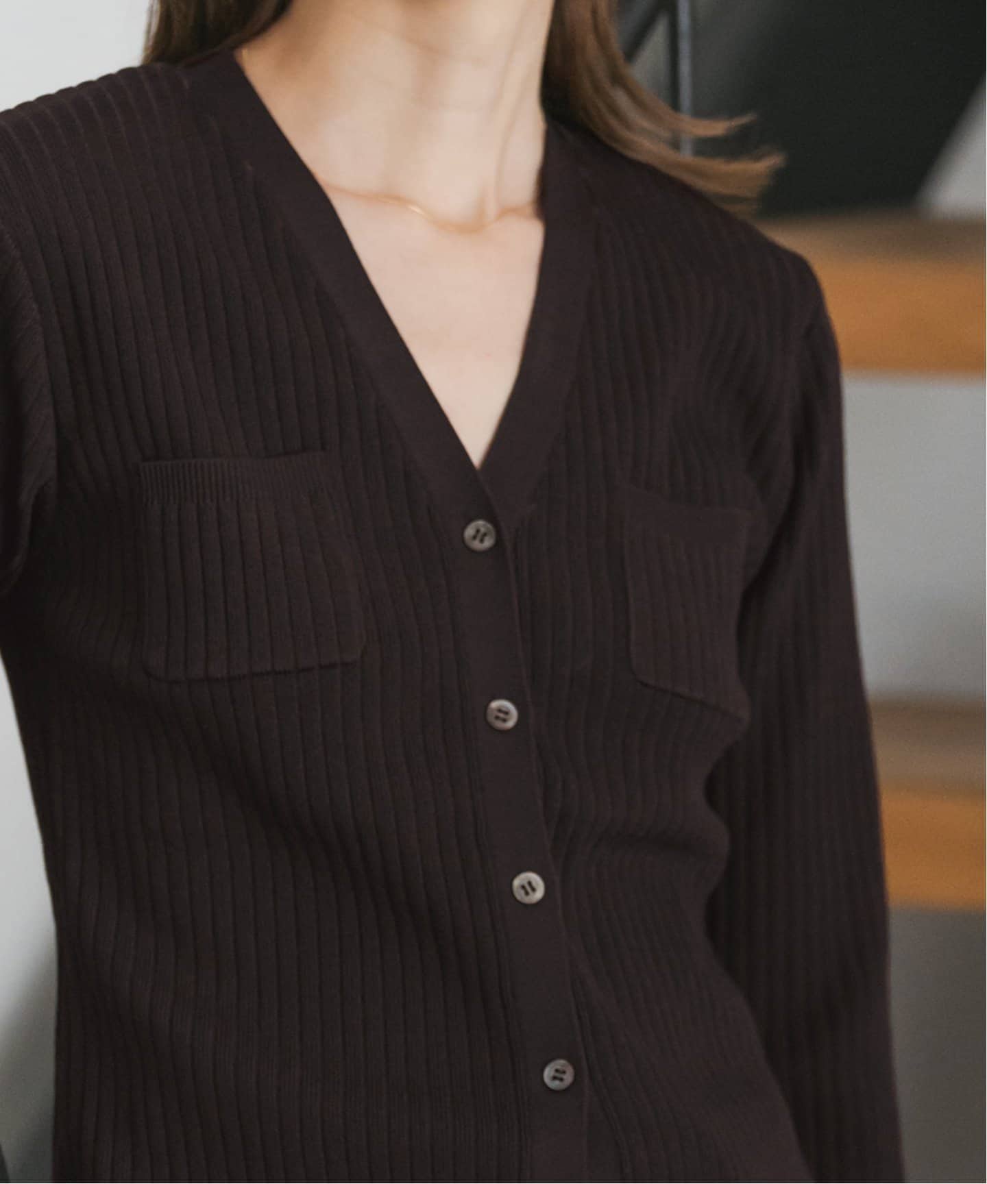 ナローワイドリブVカーディガン（ニット／セーター）｜NOBLE（ノーブル