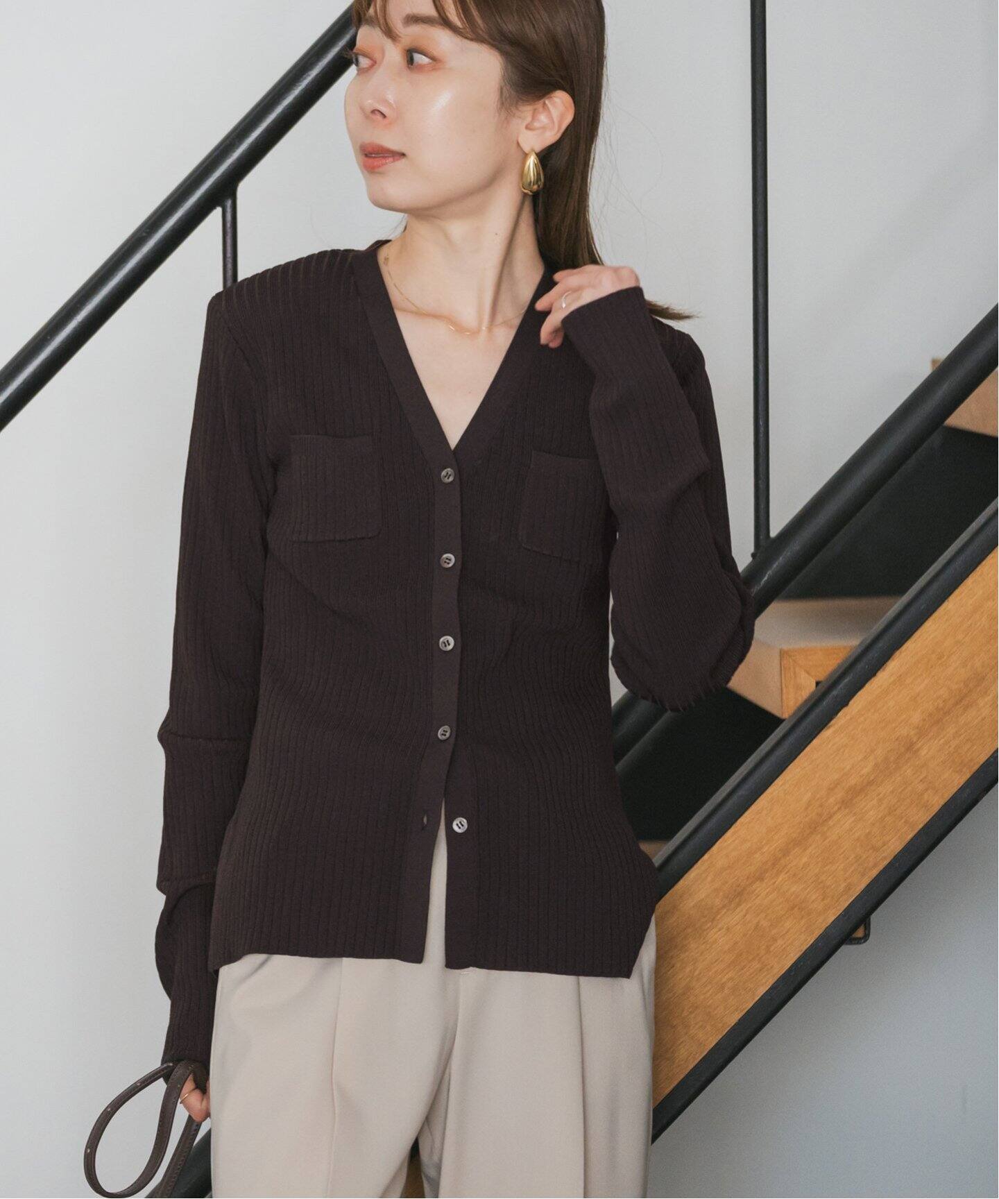 ナローワイドリブVカーディガン（ニット／セーター）｜NOBLE（ノーブル