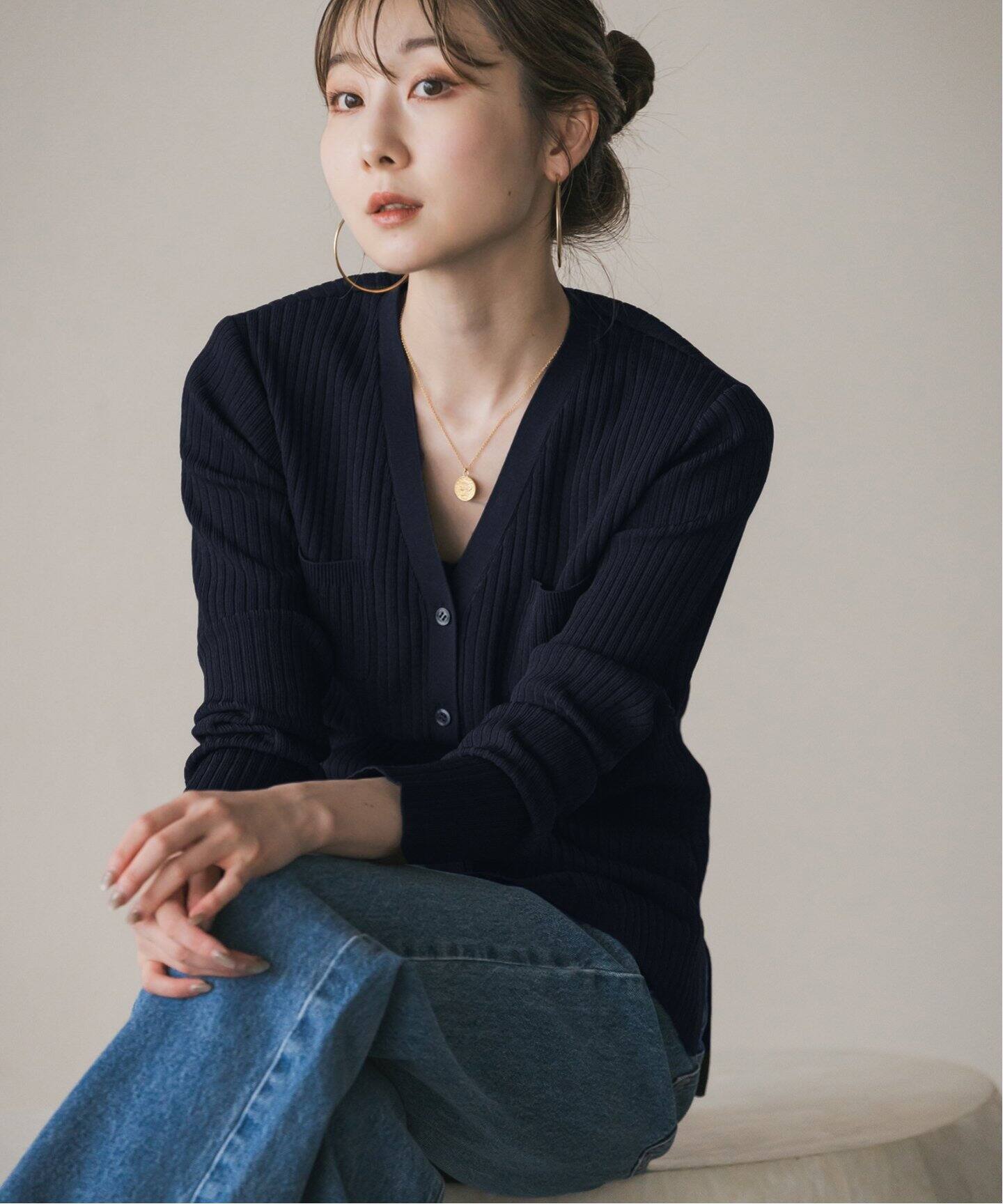 NOBLE ナローワイドリブVカーディガン ナローワイドリブVカーディガン（ニット／セーター）｜NOBLE