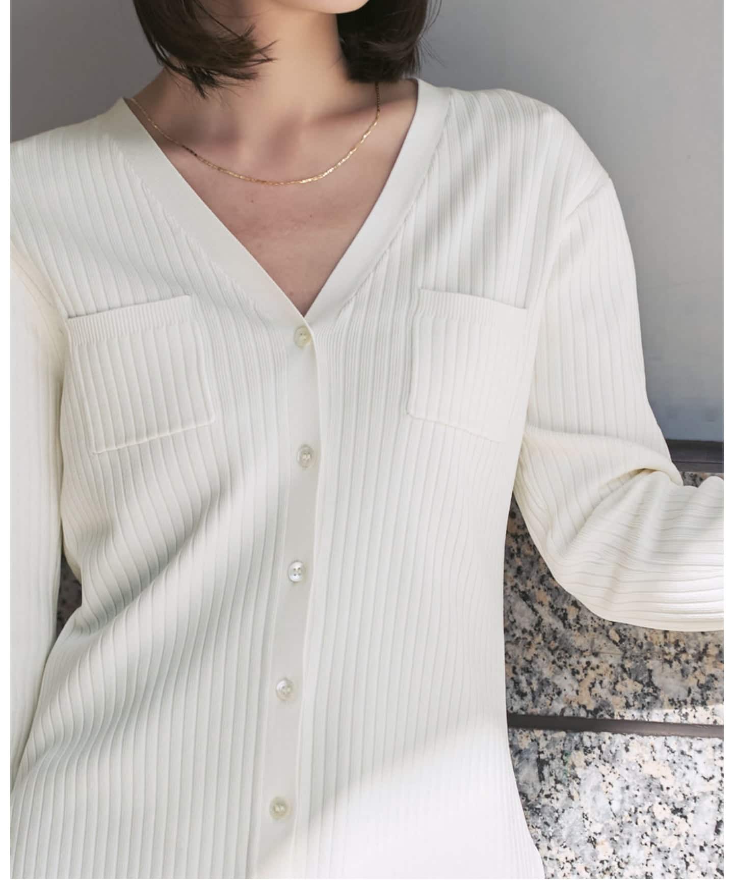 追加》ナローワイドリブVカーディガン（ニット／セーター）｜NOBLE