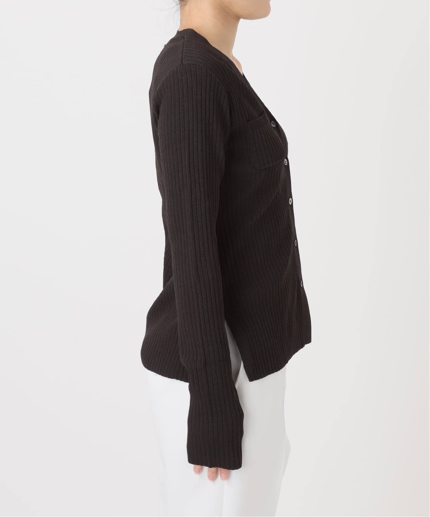 NOBLE ナローワイドリブVカーディガン ブラウン ノーブル NOBLE ナローワイドリブVカーディガン （ブラウン