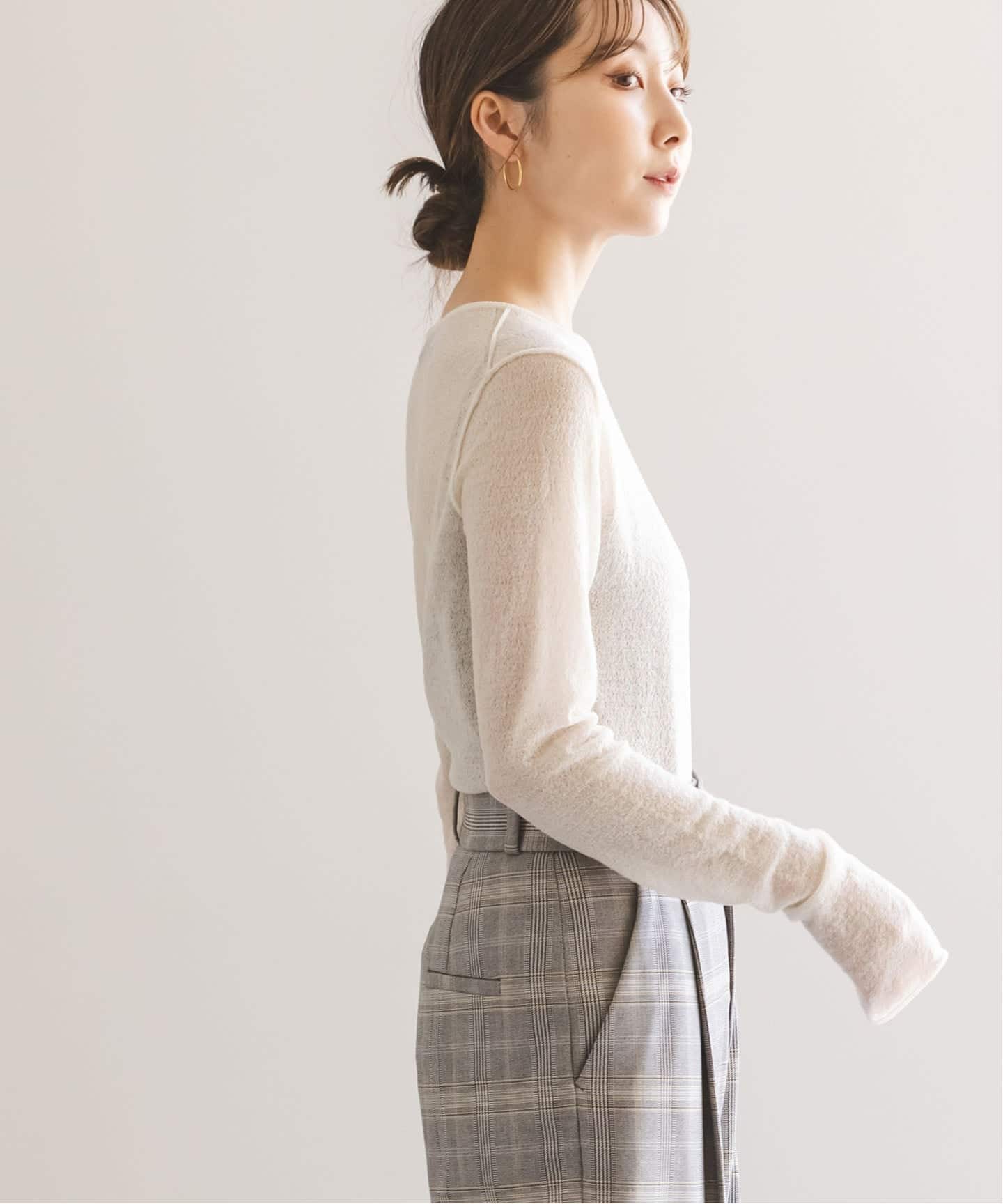 未使用　ホワイト メリノデニットプルオーバー NOBLE ニット セーター メリノデニットプルオーバー レディース